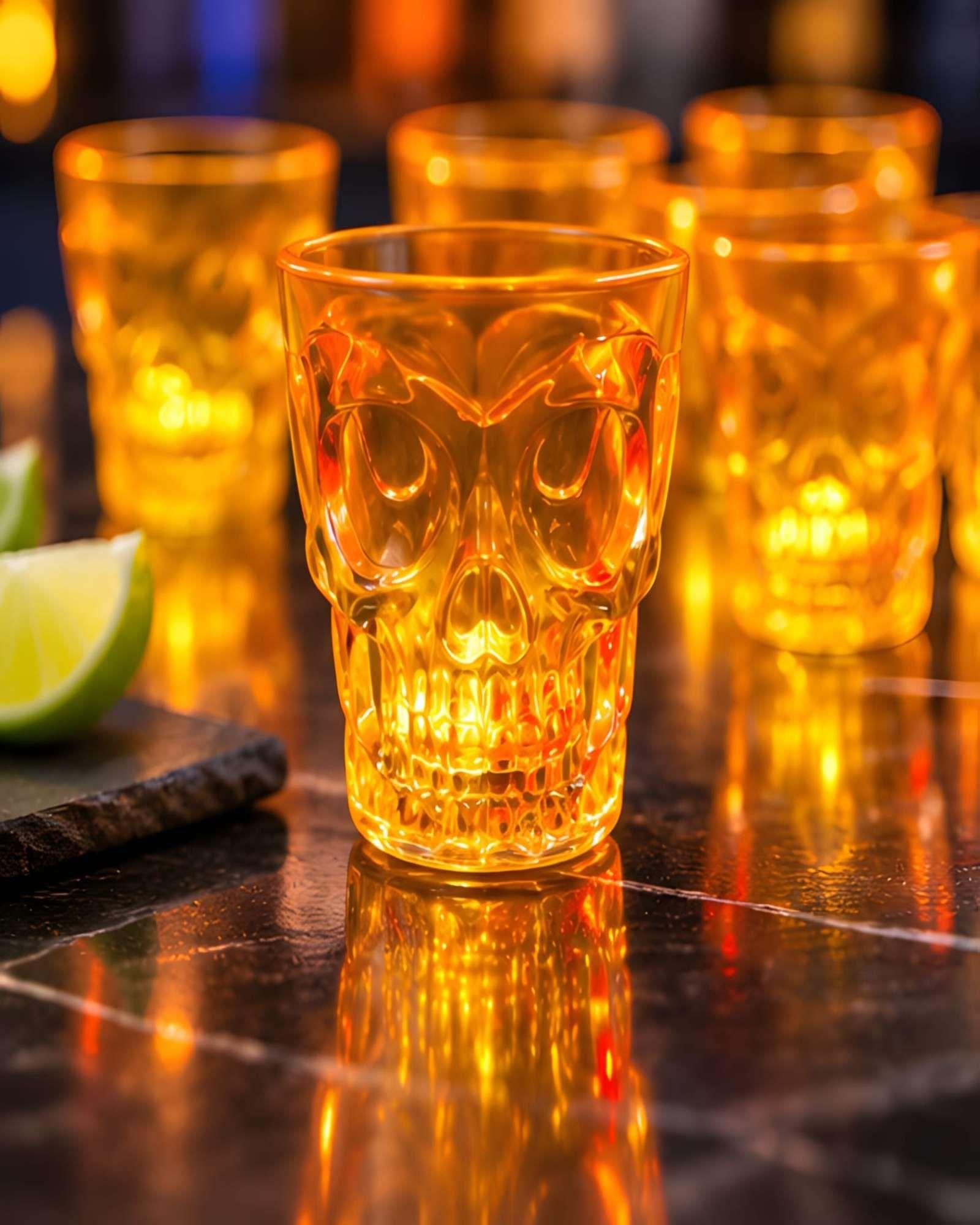 Pack X6 Vasos Calavera Con Luz LED Para Fiestas Y Halloween-2