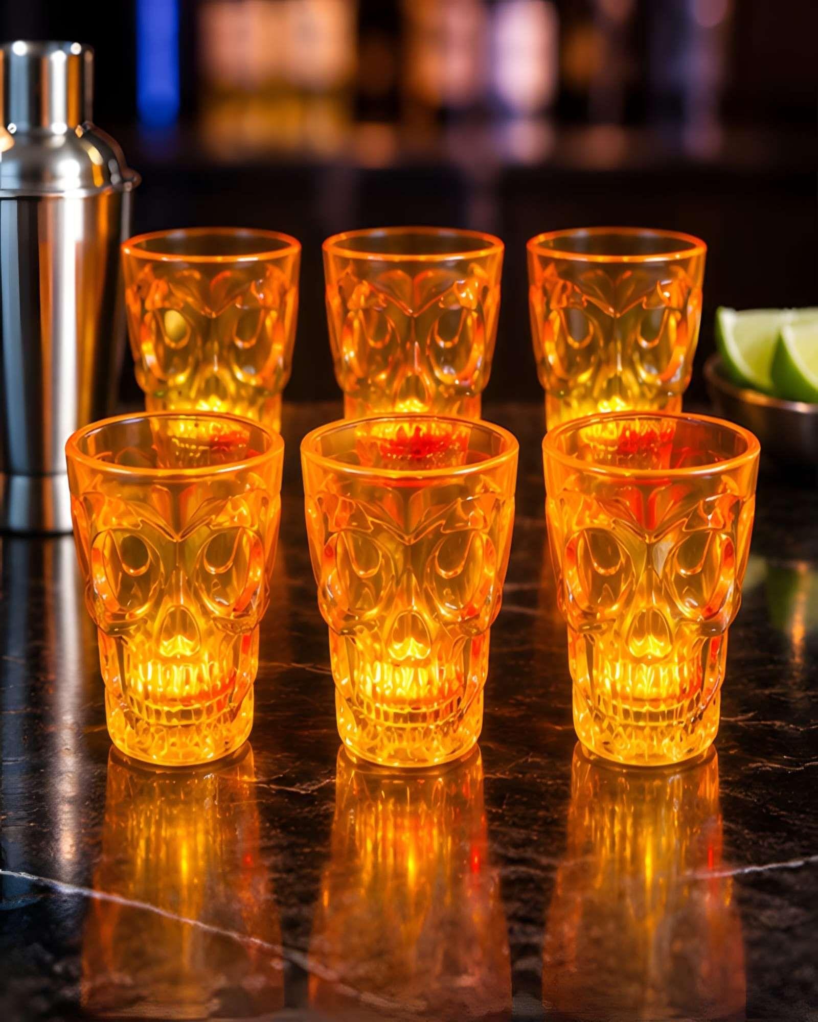 Pack X6 Vasos Calavera Con Luz LED Para Fiestas Y Halloween-3