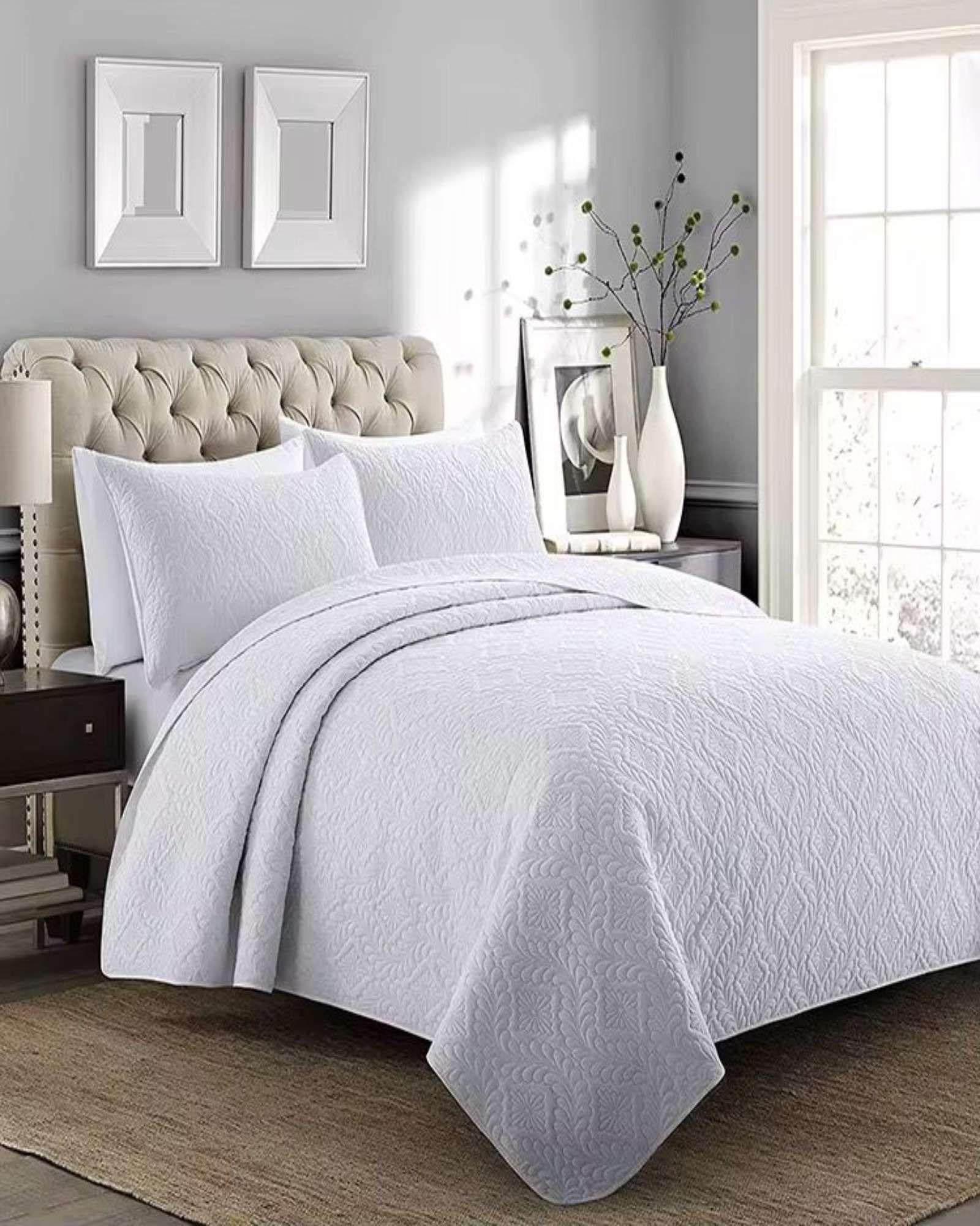 COBERTOR COLCHA DE VERANO QUILT PLAZA Y MEDIA BLANCO-3