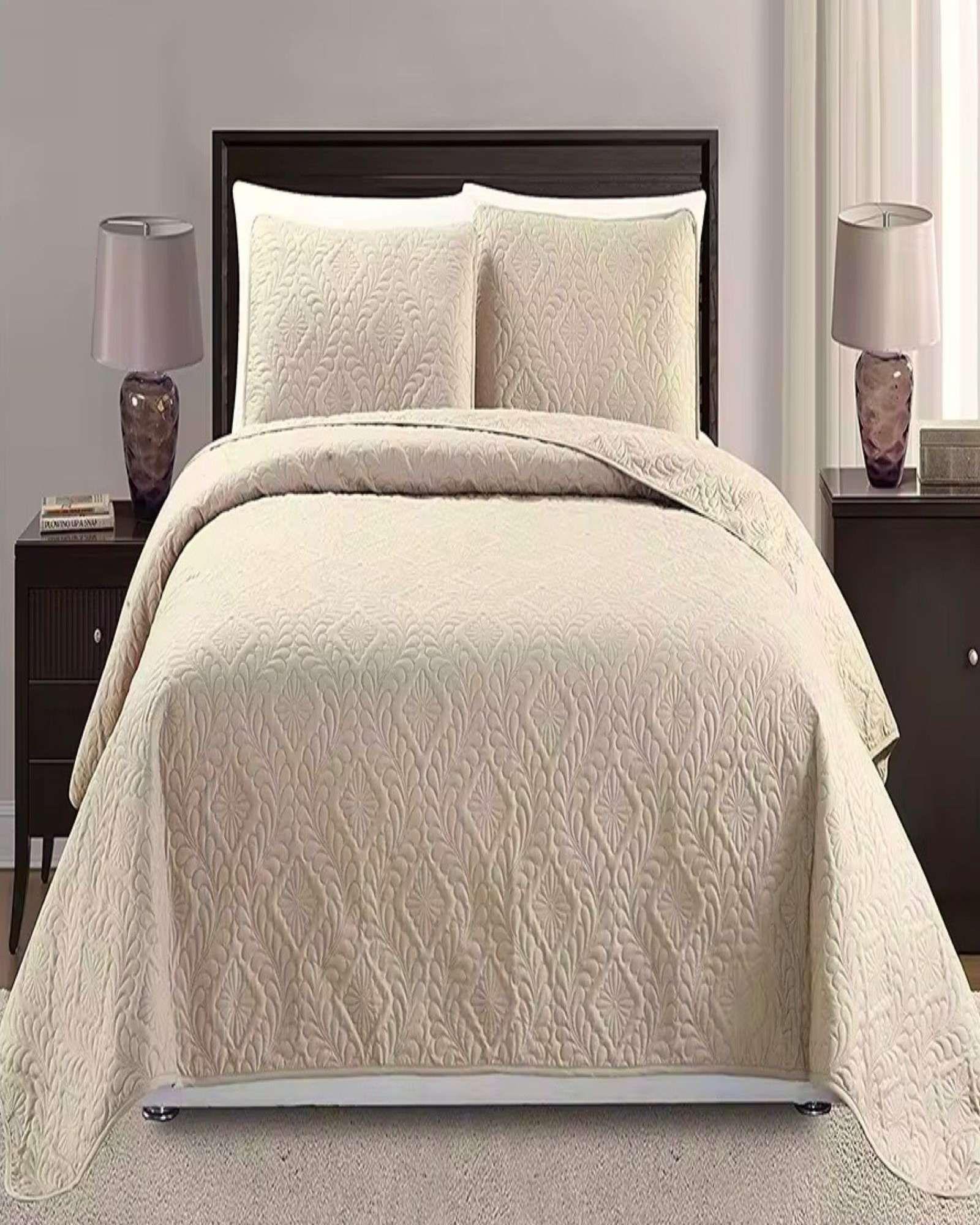 COBERTOR COLCHA DE VERANO QUILT PLAZA Y MEDIA BEIGE-3