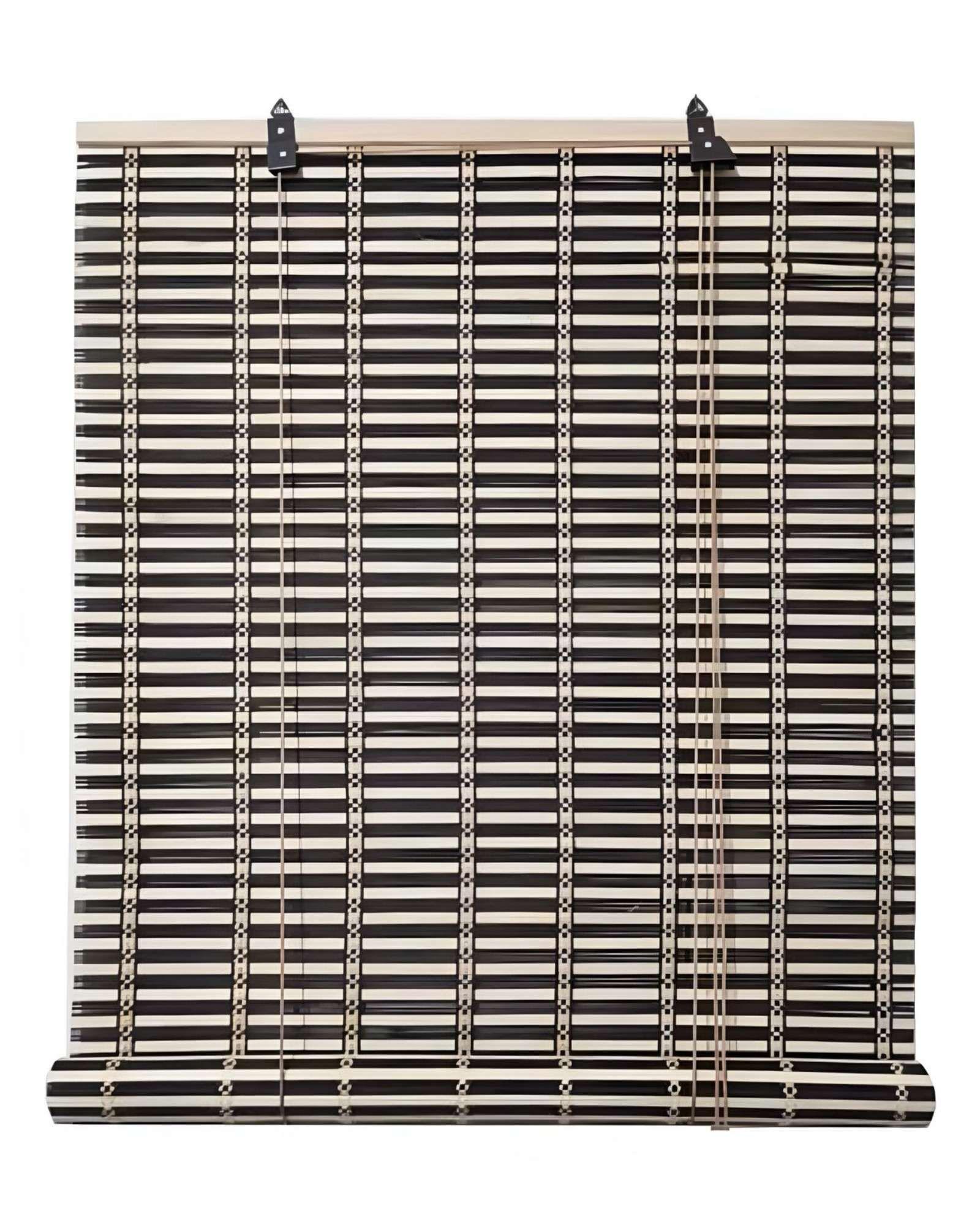 PACK DE 2 CORTINAS PERSIANA BAMBÚ 150X180 ESTERILLA ENROLLABLE NEGRO - BEIGE-0
