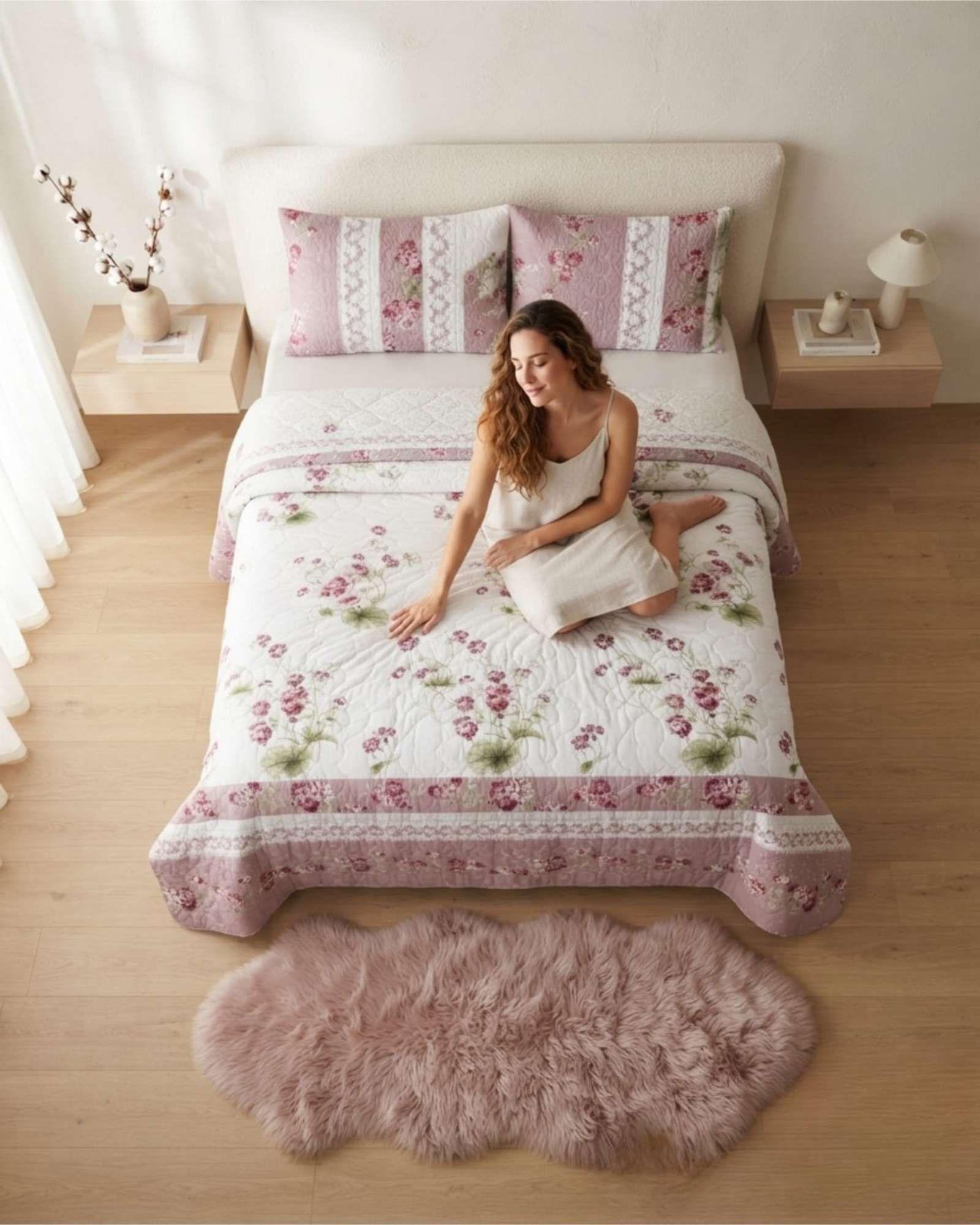 Cubrecama Quilt de Verano King Delgado Ultra Liviano + 2 Almohadas 05-1