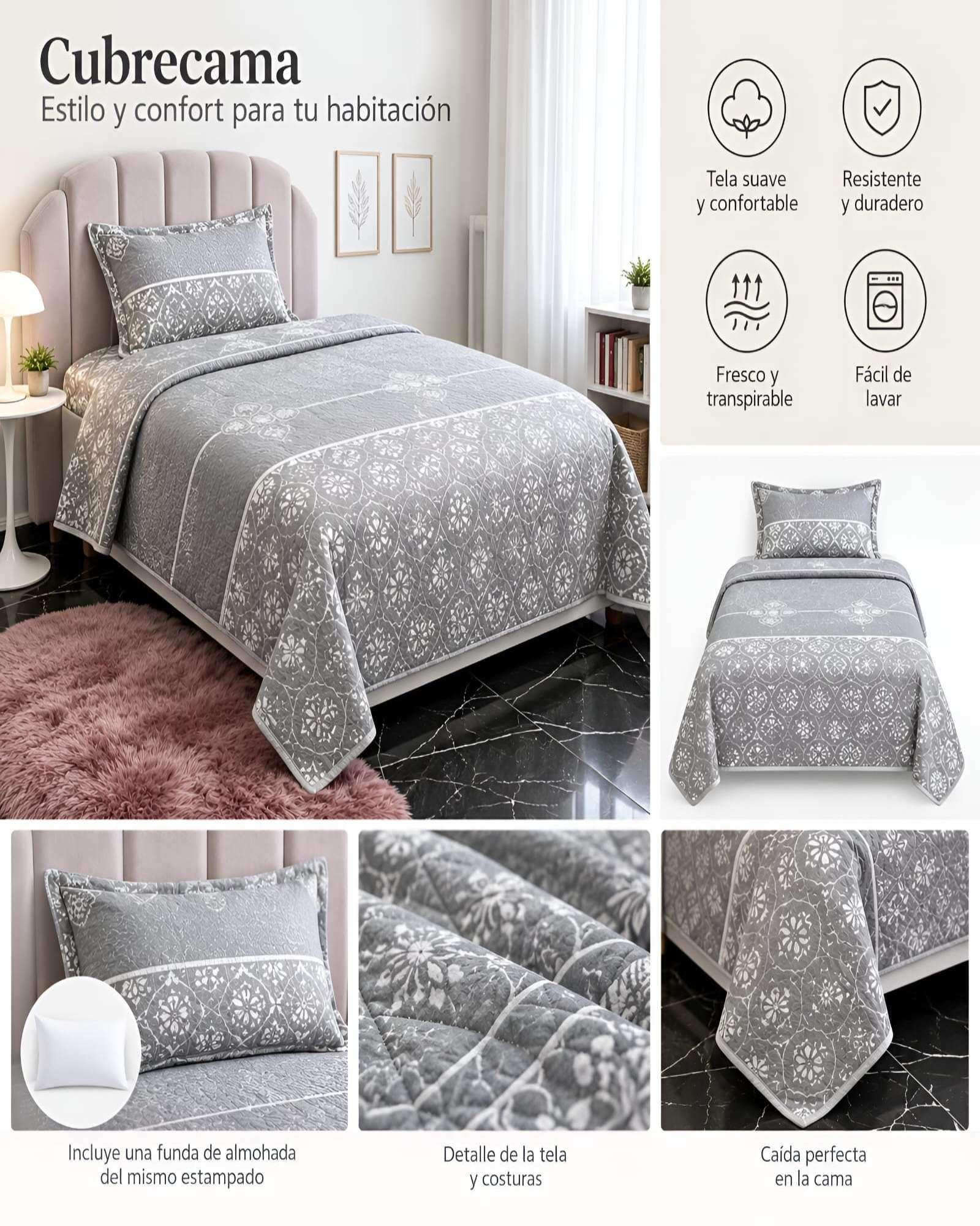 Quilt Delgado Cubrecama 1.5 Plazas + Funda de Almohada D18-3