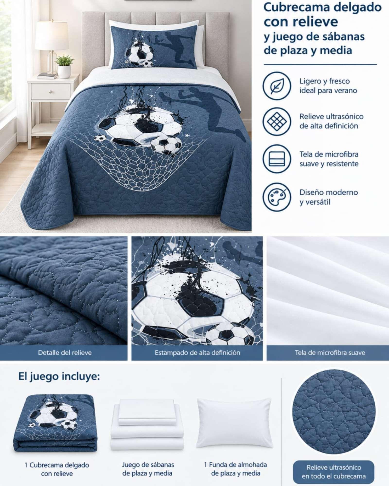 Juego De Cama 1.5 Plazas Cubrecama Quilt Verano Con Sabanas 09-4