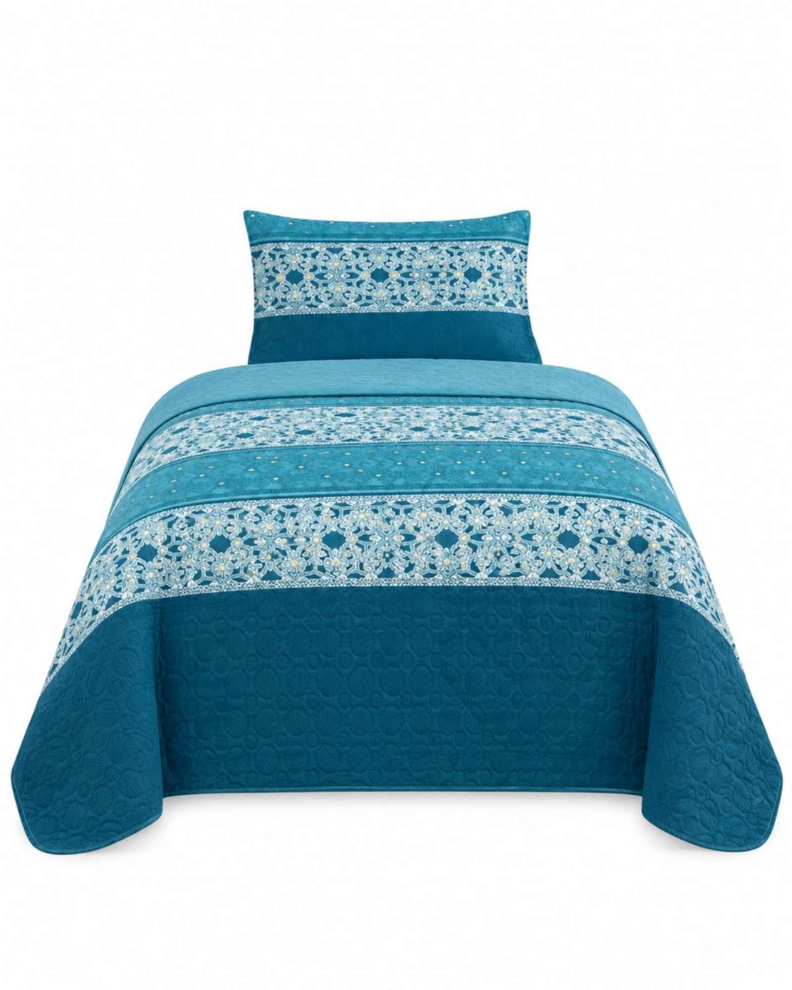 Juego De Cama 1.5 Plazas Cubrecama Quilt Verano Con Sabanas 07-5