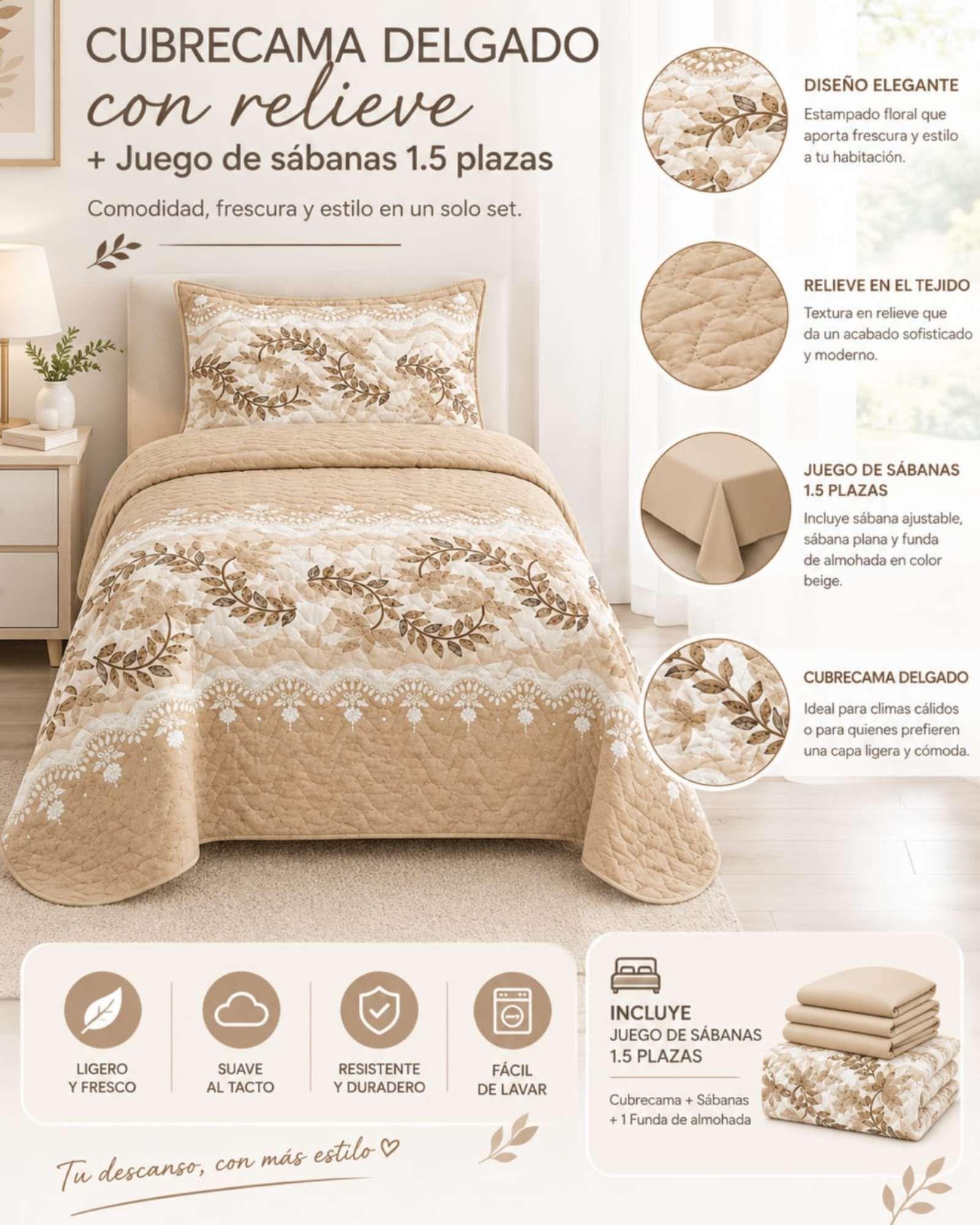 Quilt De Verano 1.5 Plazas Cubrecama Delgado Fresco Y Ligero 13-4