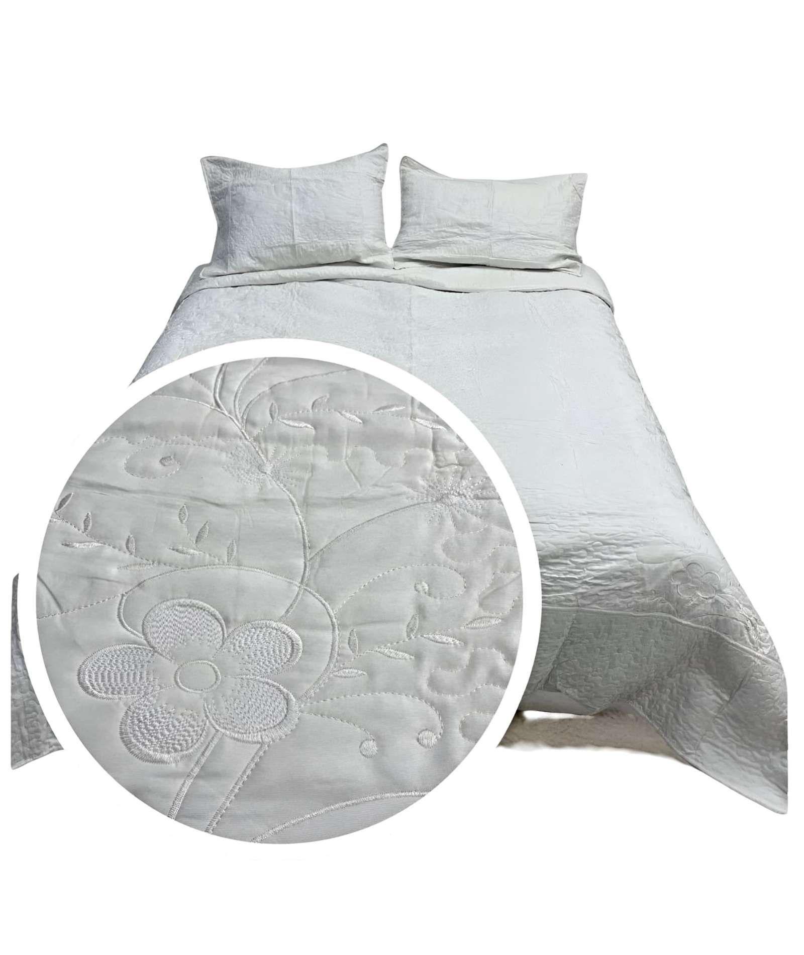 CUBRECAMA COLCHA QUILT DE VERANO PLAZA Y MEDIA BORDADO A4-0