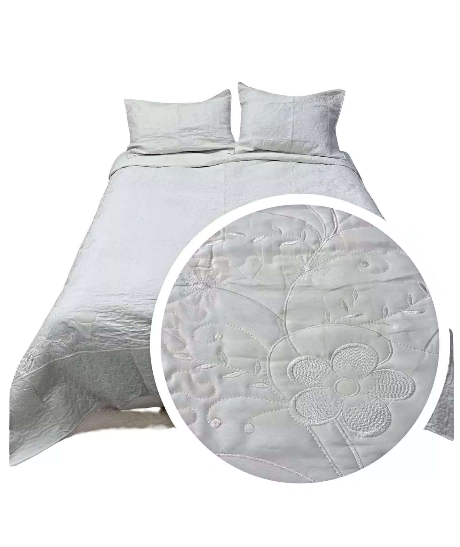 CUBRECAMA COLCHA QUILT DE VERANO PLAZA Y MEDIA BORDADO A4-1