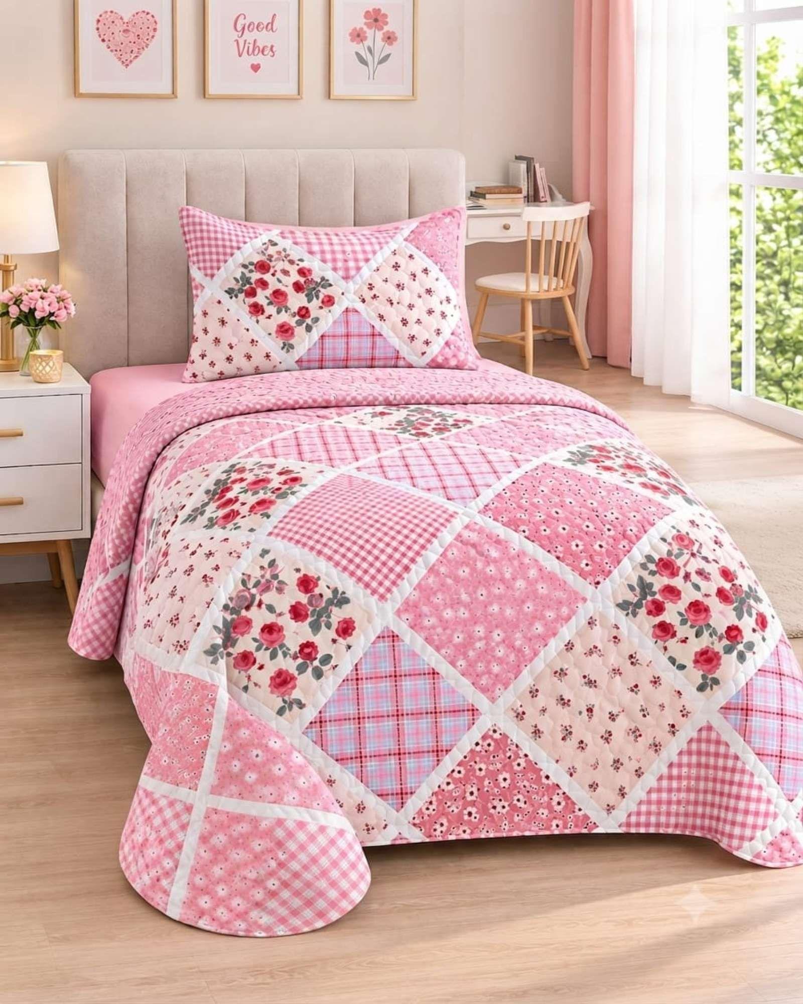 Juego De Cama 1.5 Plazas Cubrecama Quilt Verano Con Sabanas 14-3
