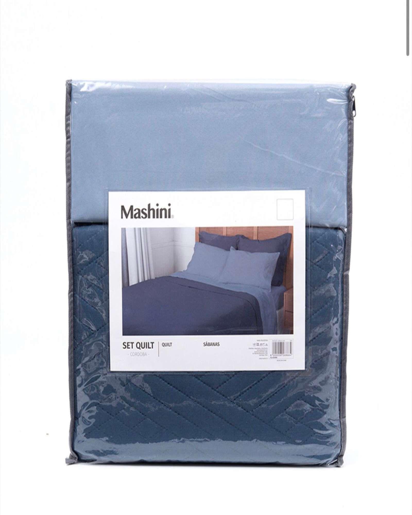 Cubrecama Quilt  mas Juego de Sábana Liso 1.5 Plaza Mashini M05-3