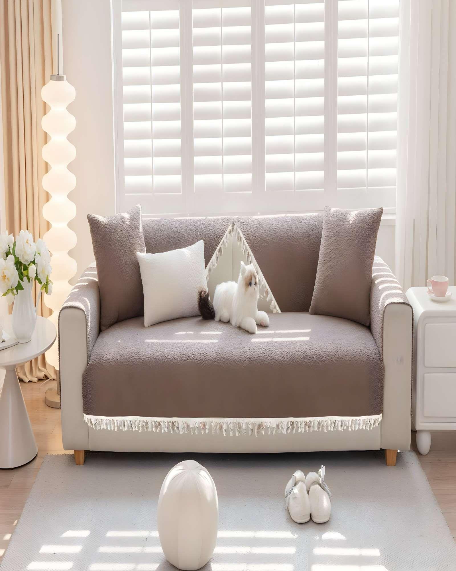 FUNDAS DE SILLÓN CON FLECOS 5 PIEZAS DE SILLÓN CON FLECOS MARRON-2