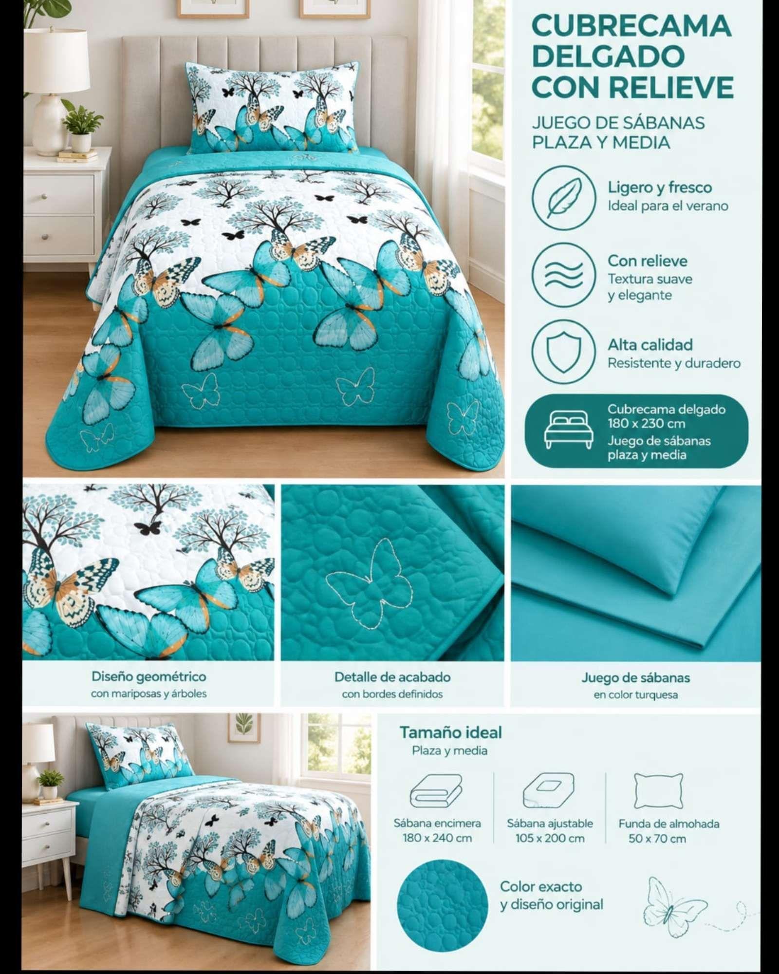 Juego De Cama 1.5 Plazas Cubrecama Quilt Verano Con Sabanas 06-4