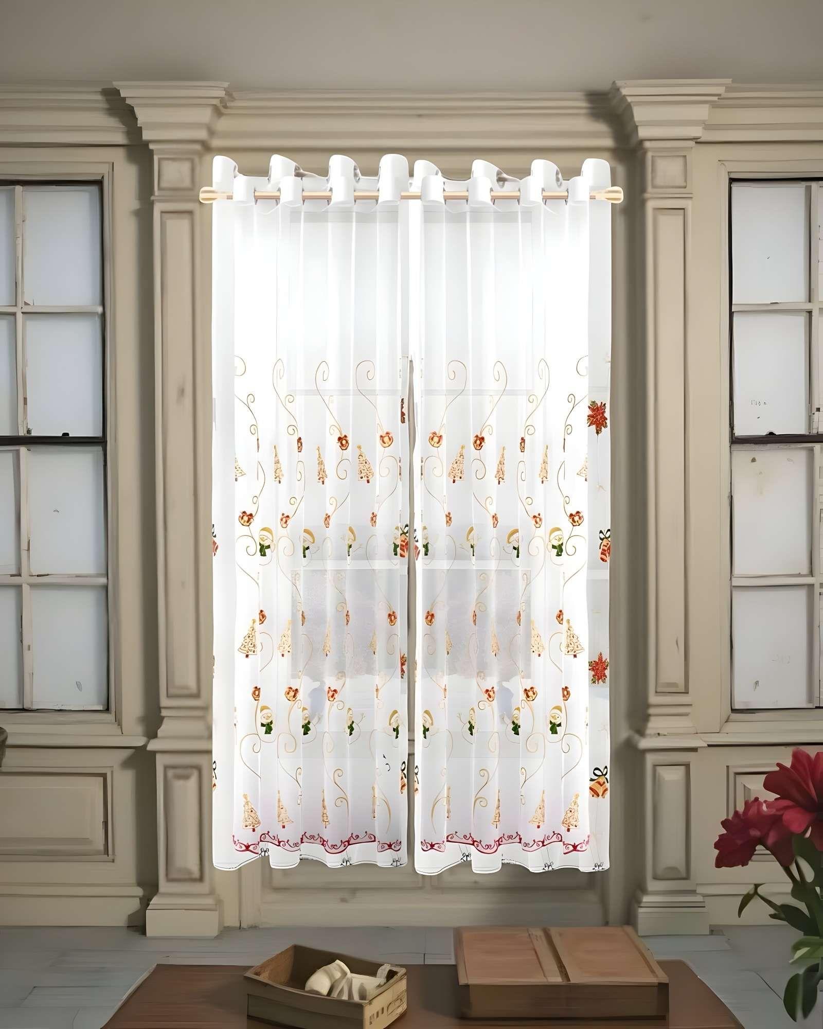 JUEGO PACK DE 2 CORTINA VISILLO TRANSPARENTE DISEÑO NAVIDEÑO 140X230 CM V2-2