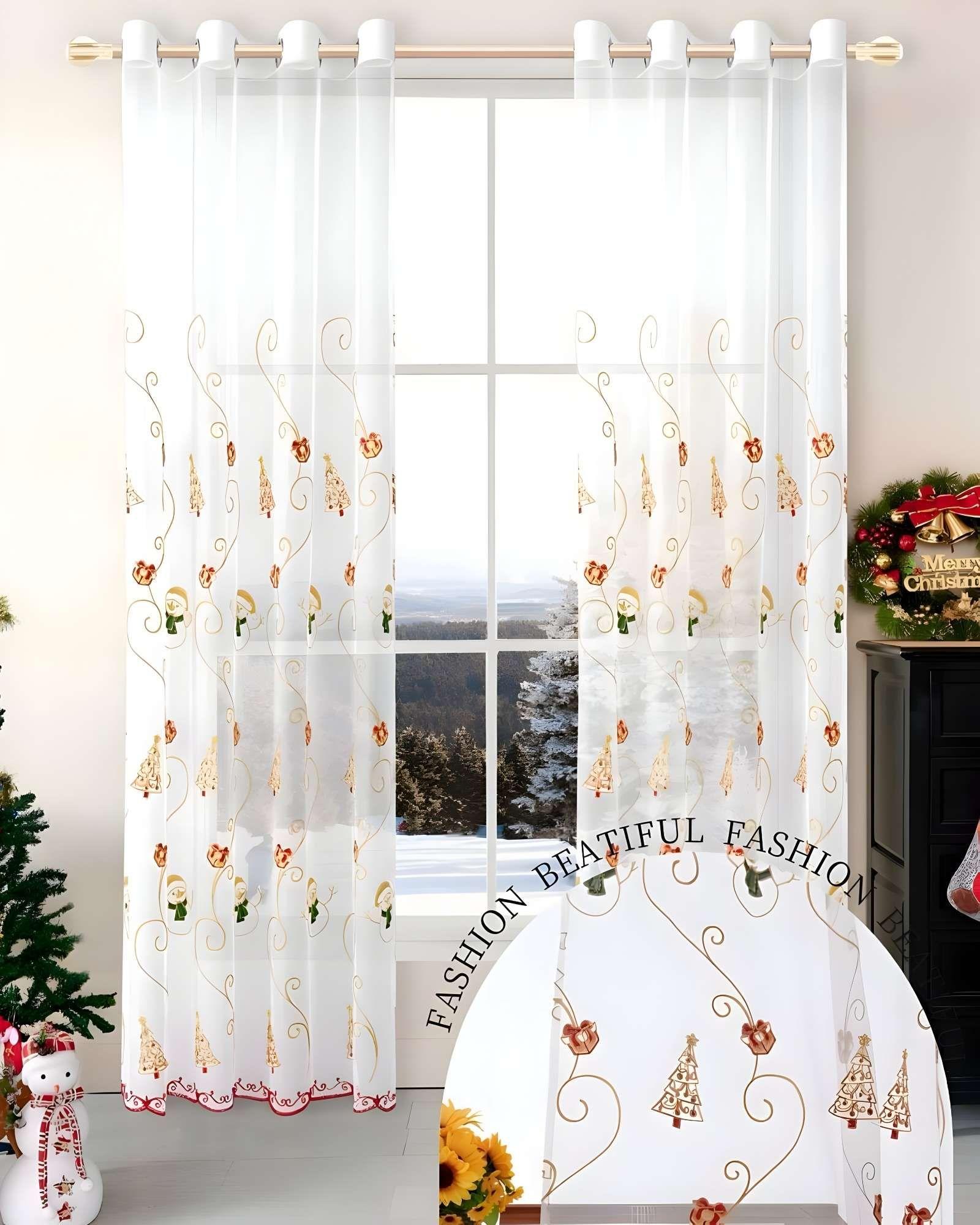 JUEGO PACK DE 2 CORTINA VISILLO TRANSPARENTE DISEÑO NAVIDEÑO 140X230 CM V2-3
