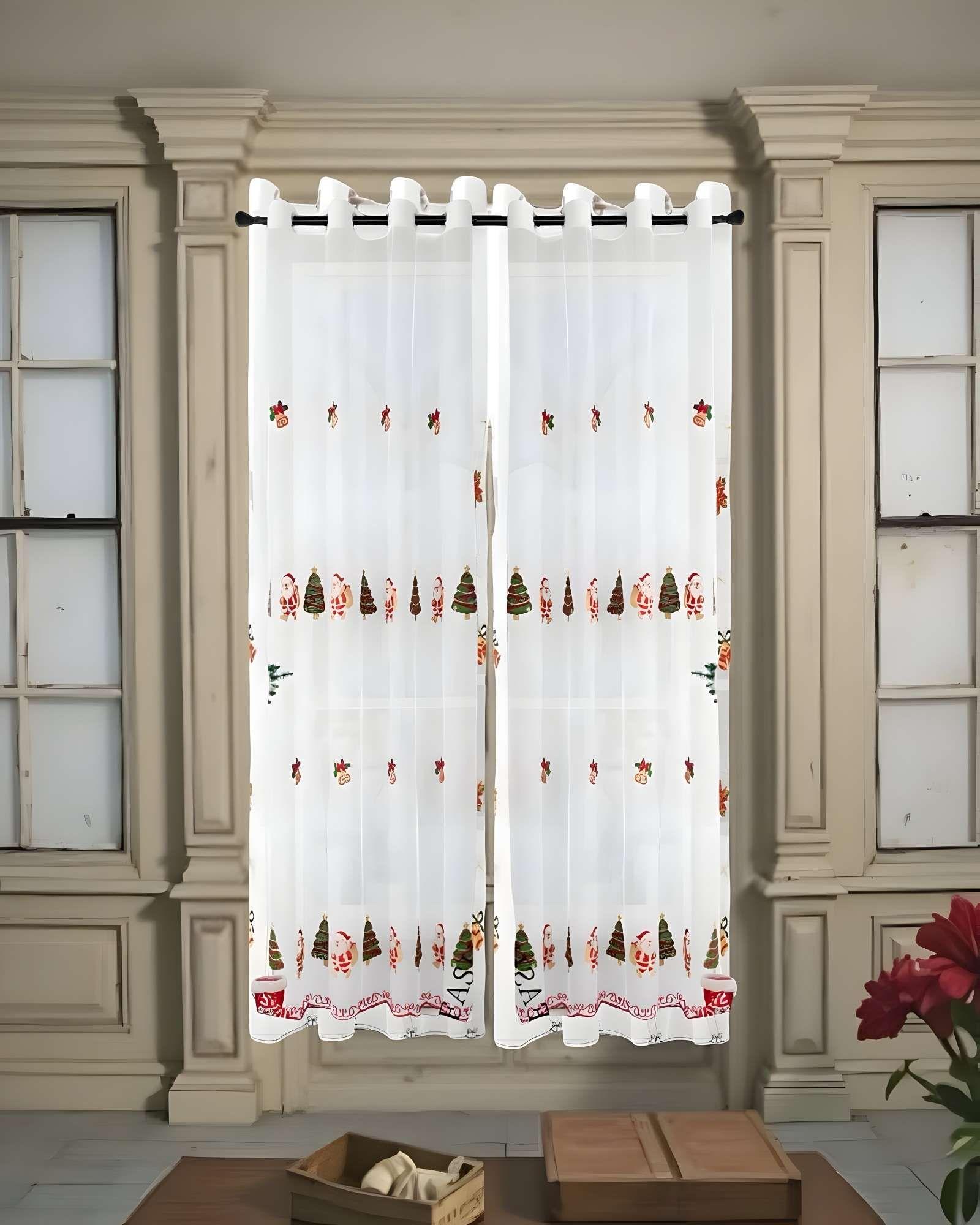 JUEGO PACK DE 2 CORTINA VISILLO TRANSPARENTE DISEÑO NAVIDEÑO 140X230 CM V4-2