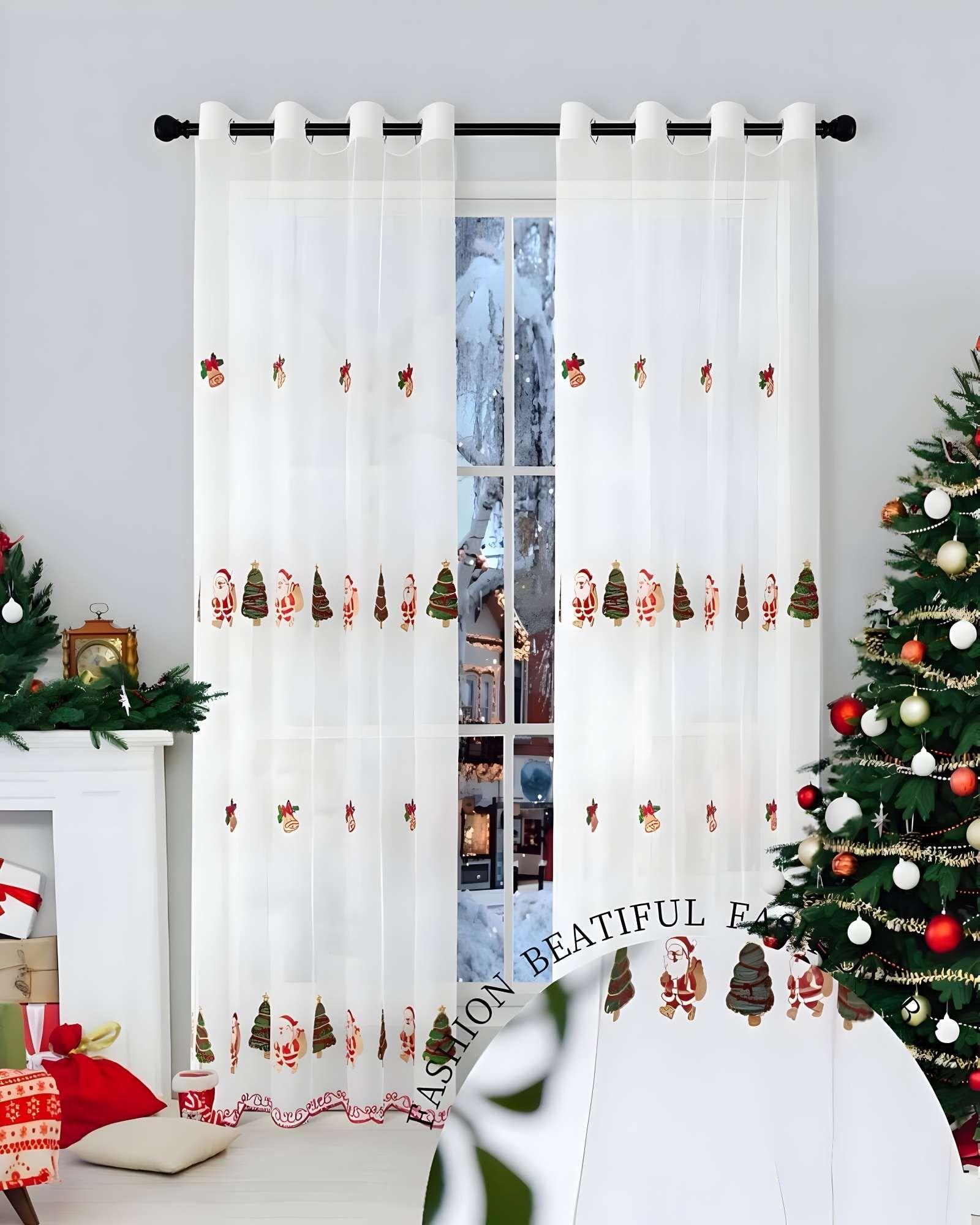 JUEGO PACK DE 2 CORTINA VISILLO TRANSPARENTE DISEÑO NAVIDEÑO 140X230 CM V4-3