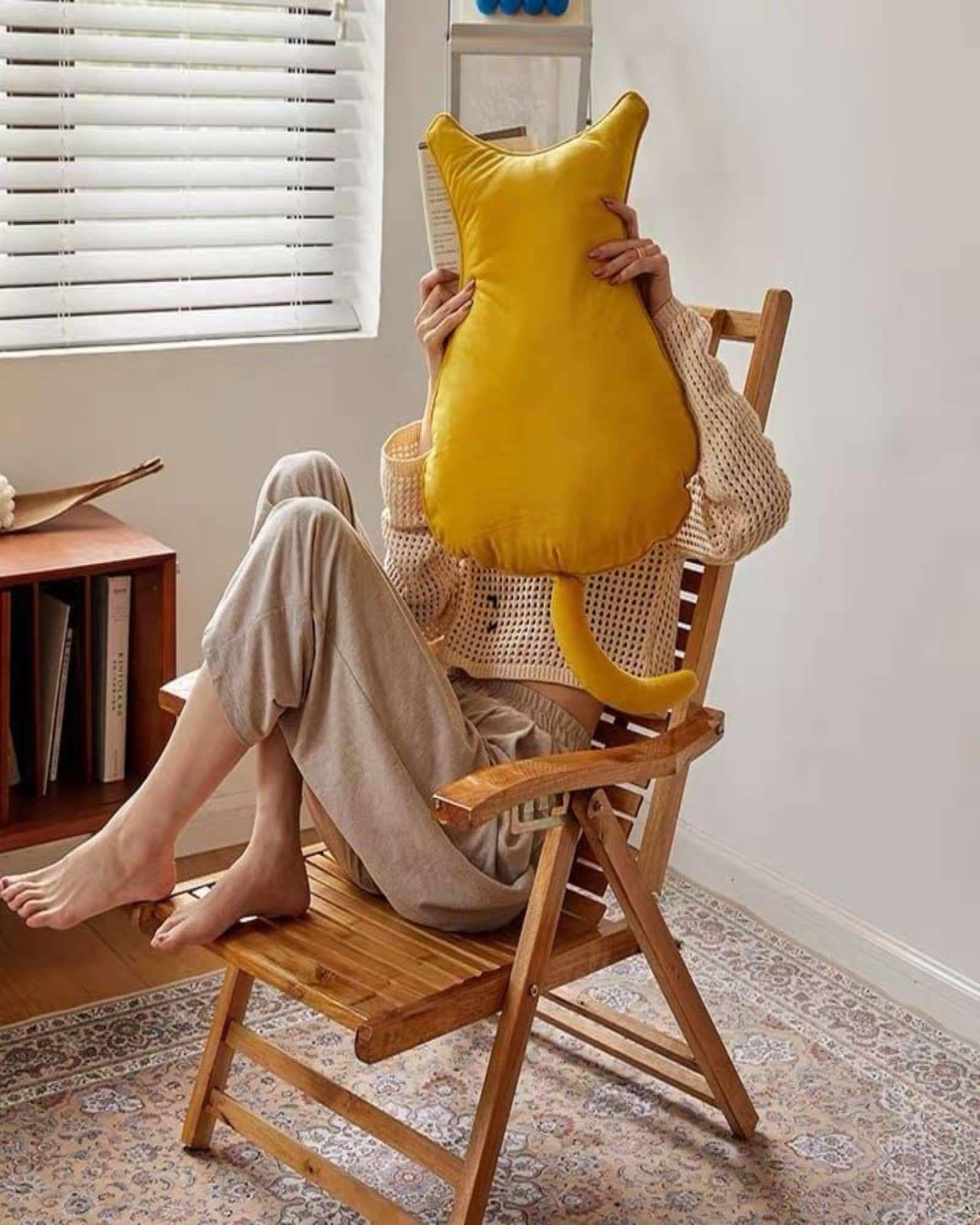 Cojin Almohada de Gato Extra Suave para decorar o apego para niños Amarillo-3