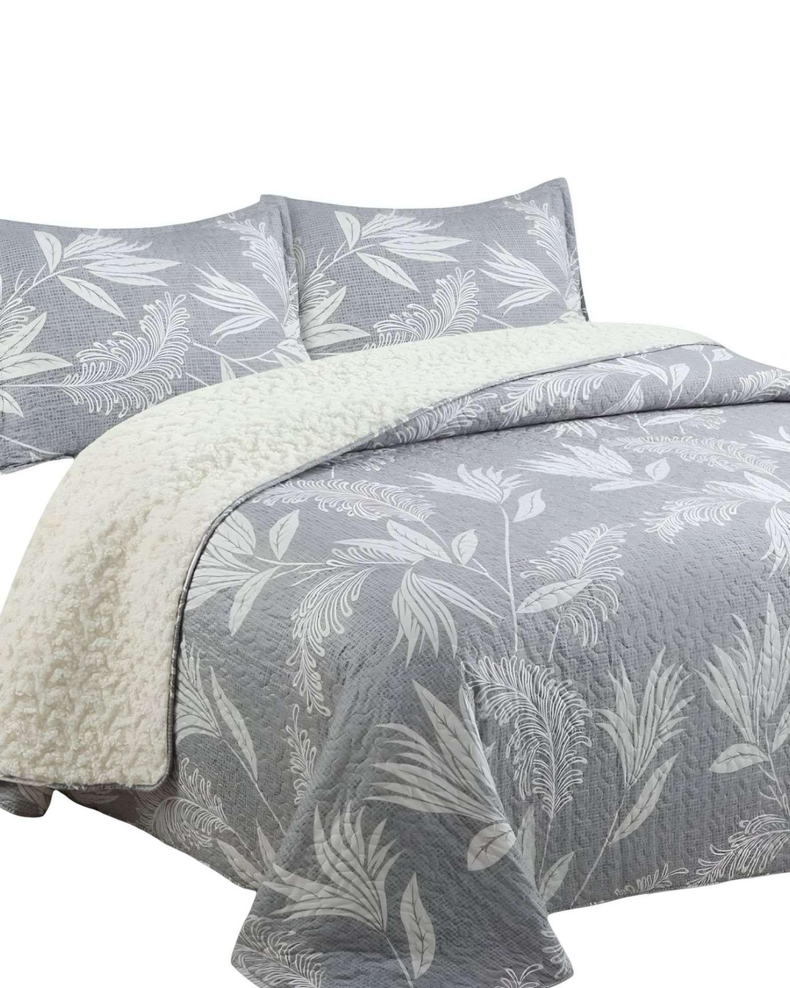 Cubrecama Quilt con sherpa 2 plaza gris 230 cm x 250 cm J9-2