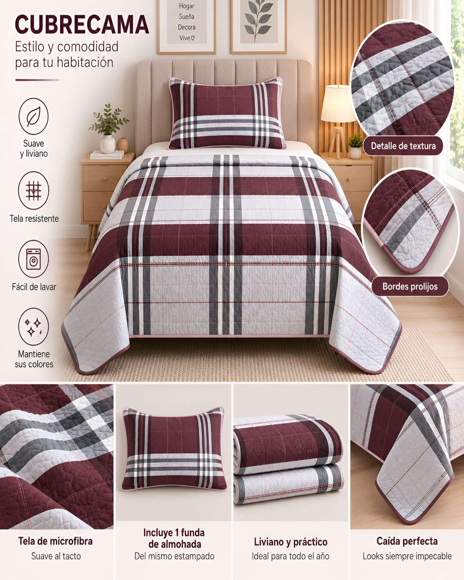Quilt Delgado Cubrecama 1.5 Plazas + Funda de Almohada D27-4