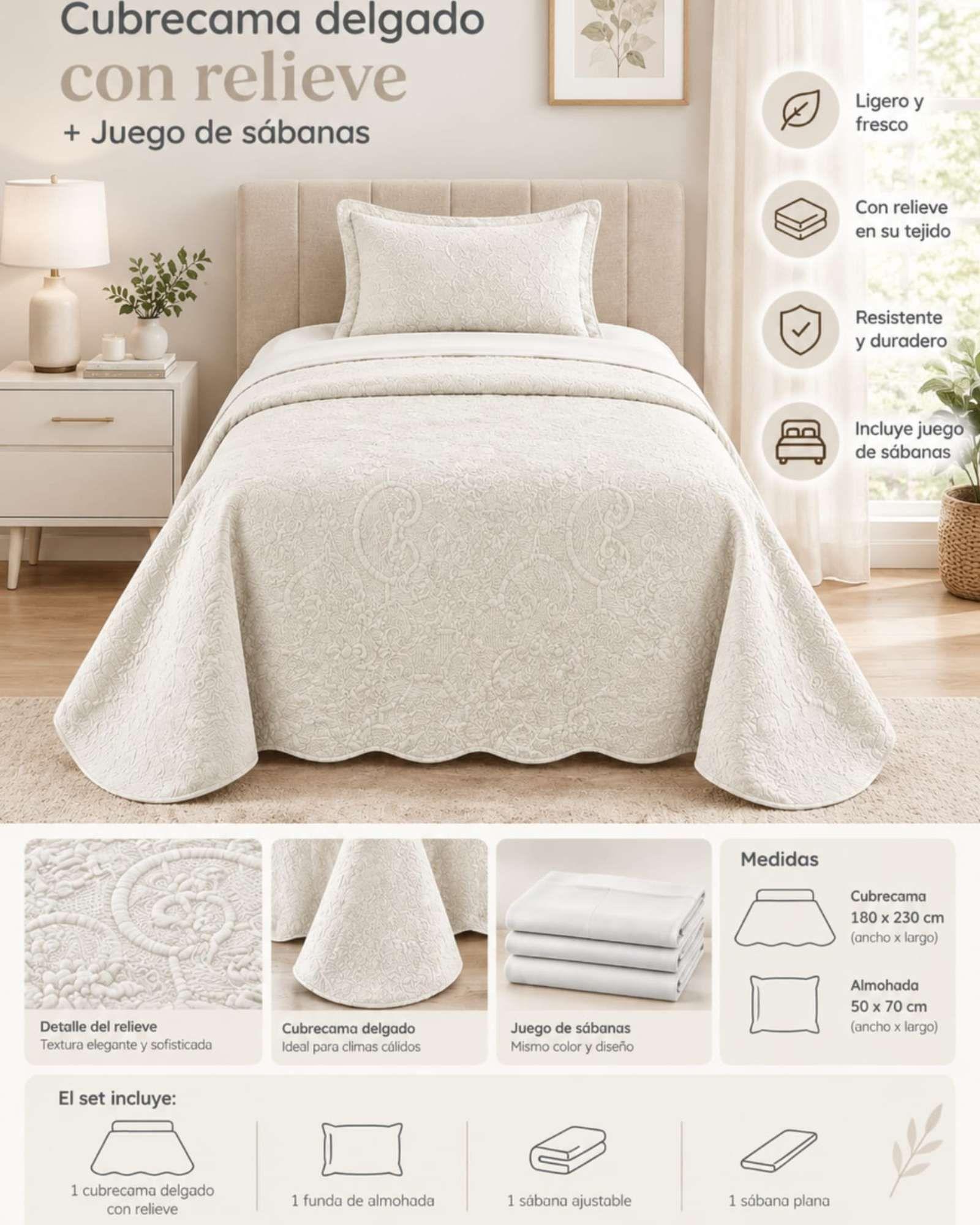 Cubrecama Verano Quilt 1.5 Plazas Texturizado 03-4