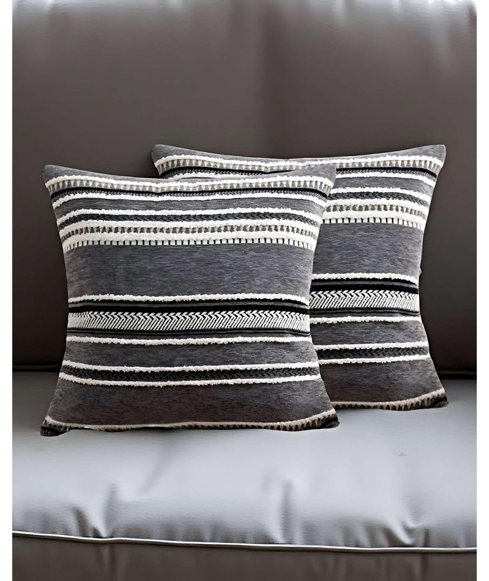 JUEGO DE 2 FUNDAS DE COJINES DISEÑO CHENILLE LINEAS MANDALA A1-2