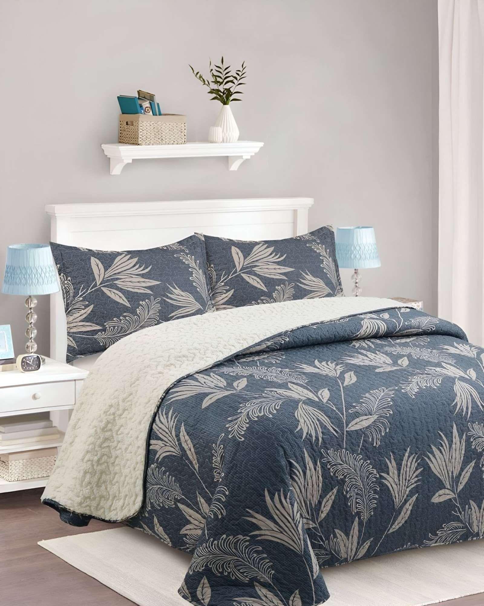 Cubrecama Quilt con sherpa 2 plaza gris 230 cm x 250 cm J8-3