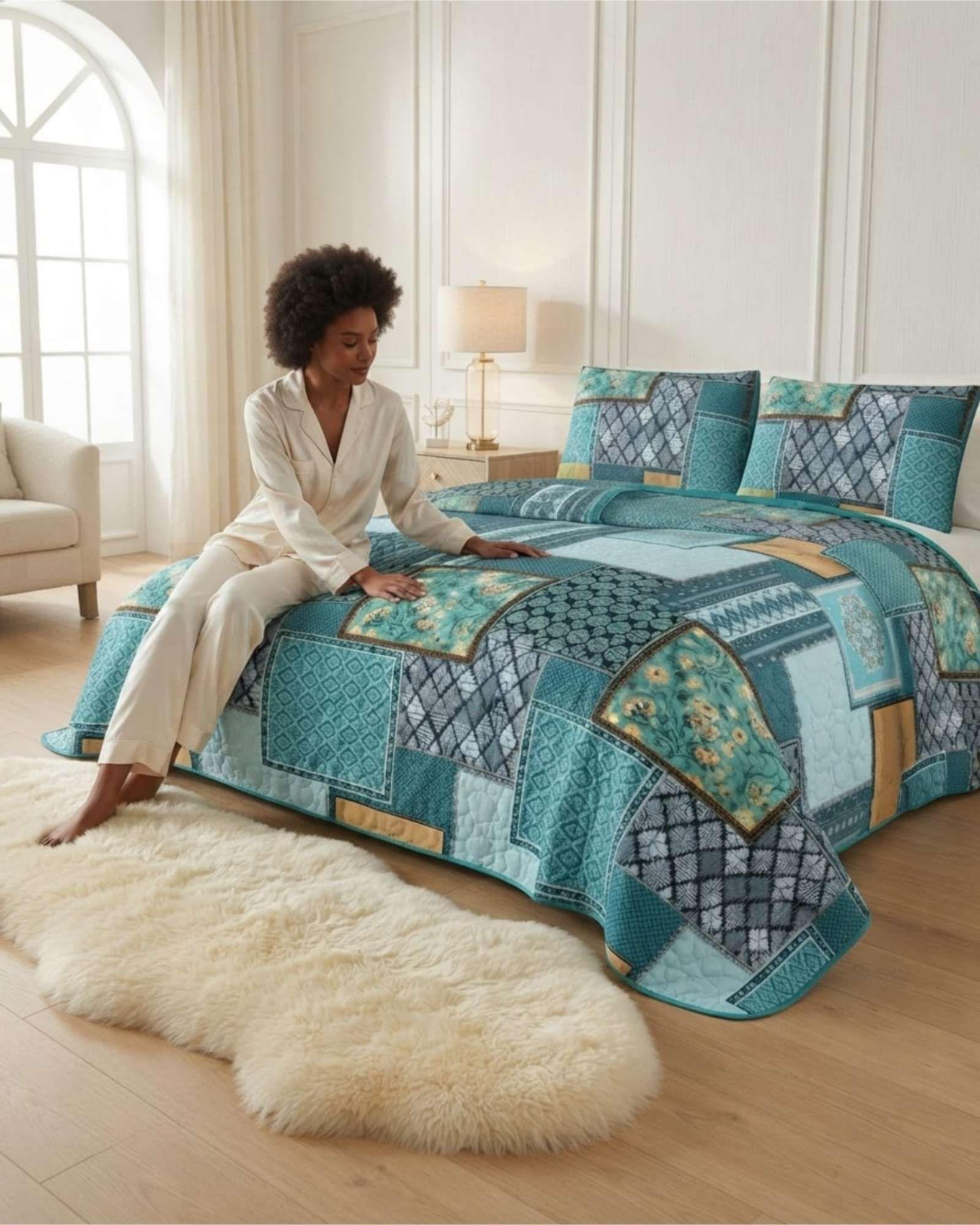Cubrecama Quilt de Verano King Delgado Ultra Liviano + 2 Almohadas 02-0
