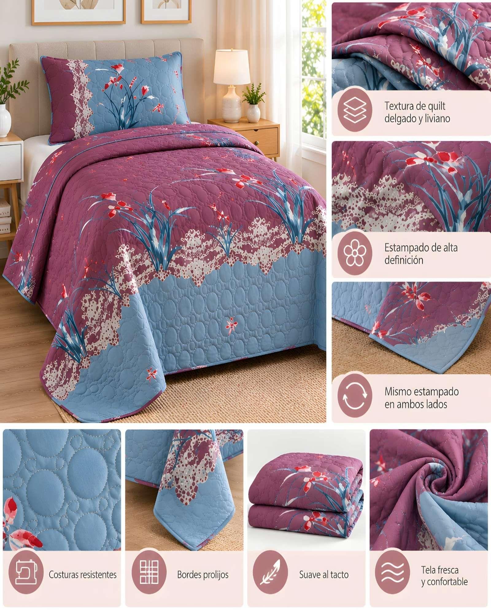 Cubrecama Quilt 1.5 Plazas para Verano con Almohada Incluida 09-4