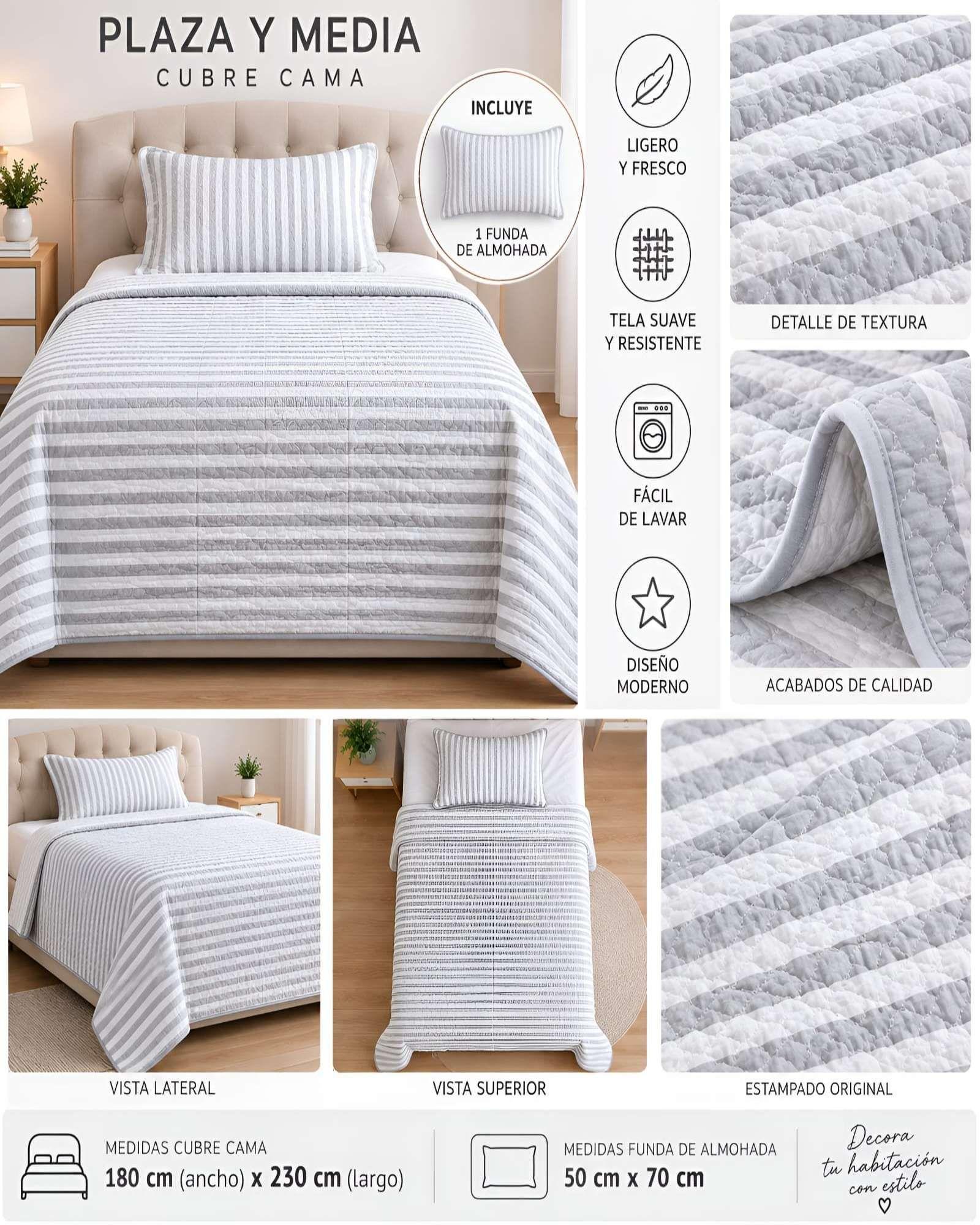 Quilt Delgado Cubrecama 1.5 Plazas + Funda de Almohada D30-4