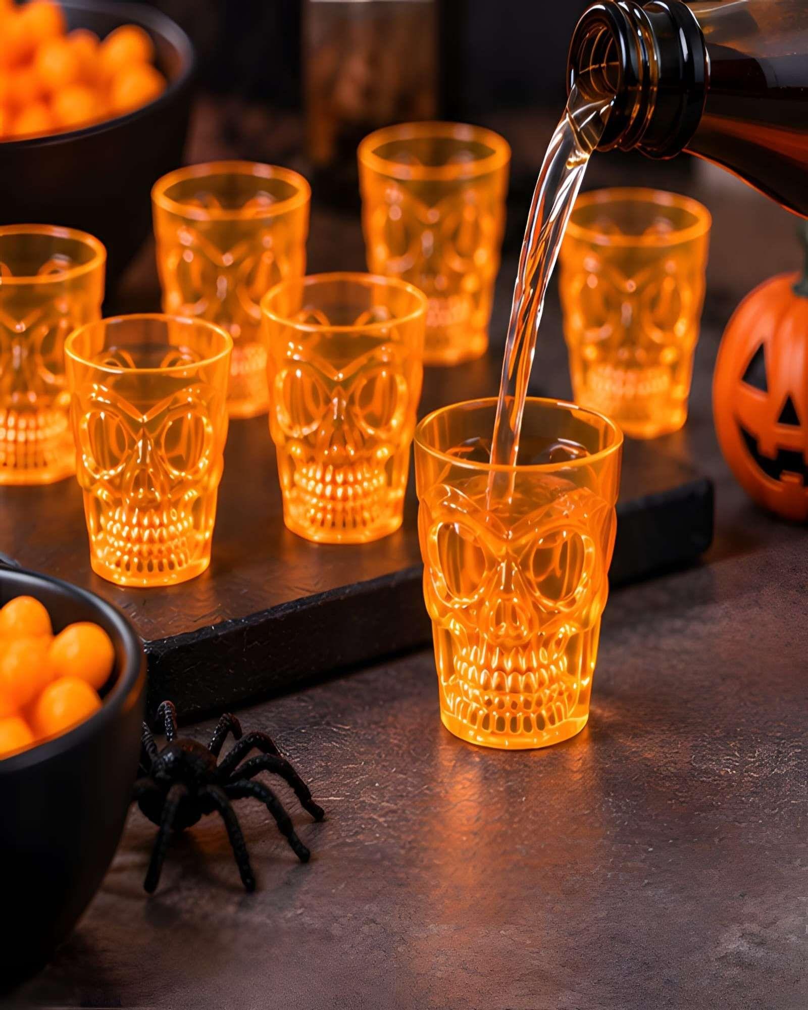 Set De 12 Vasos Calavera Con Luces LED Cotillón Y Halloween-1