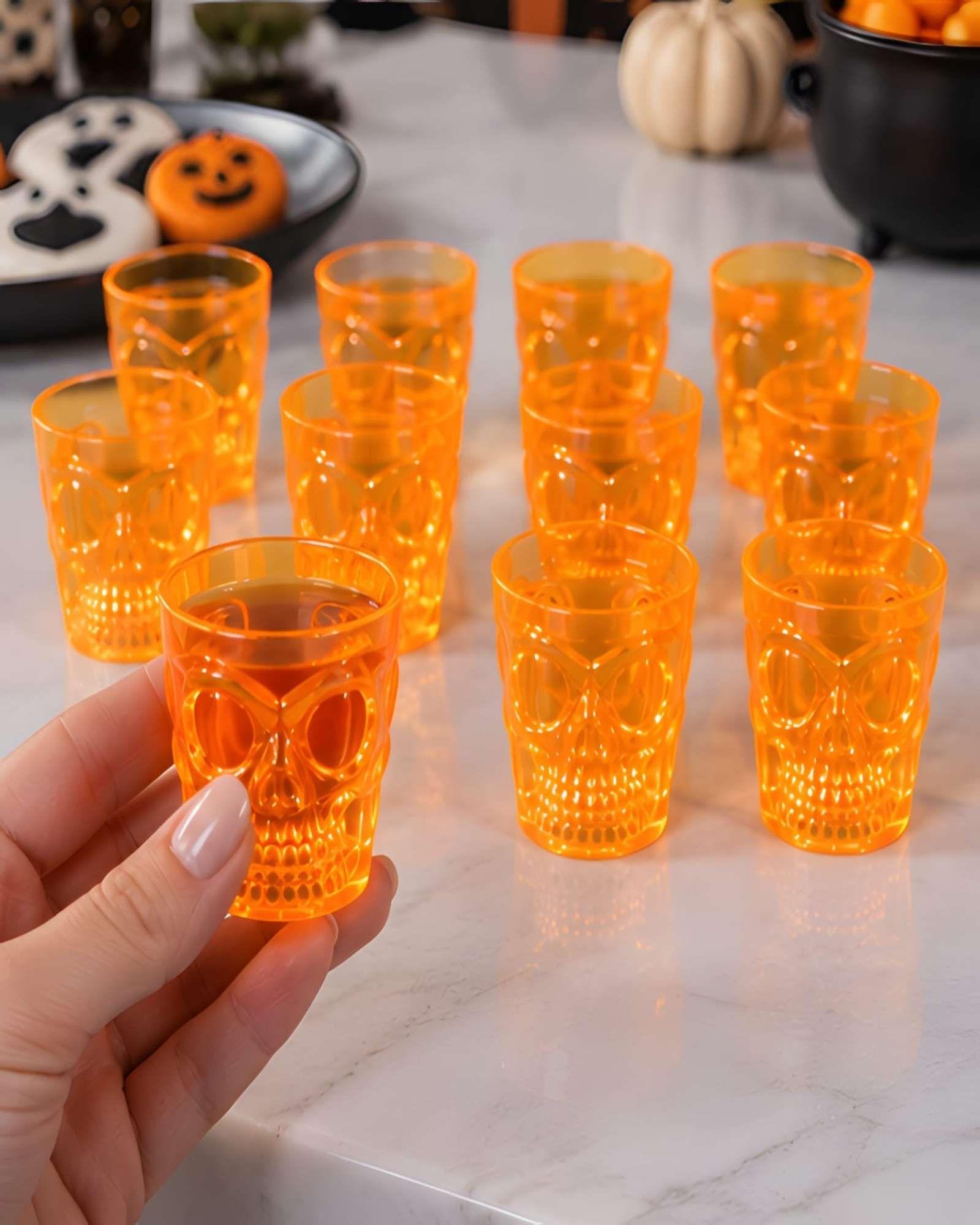 Set De 12 Vasos Calavera Con Luces LED Cotillón Y Halloween-3