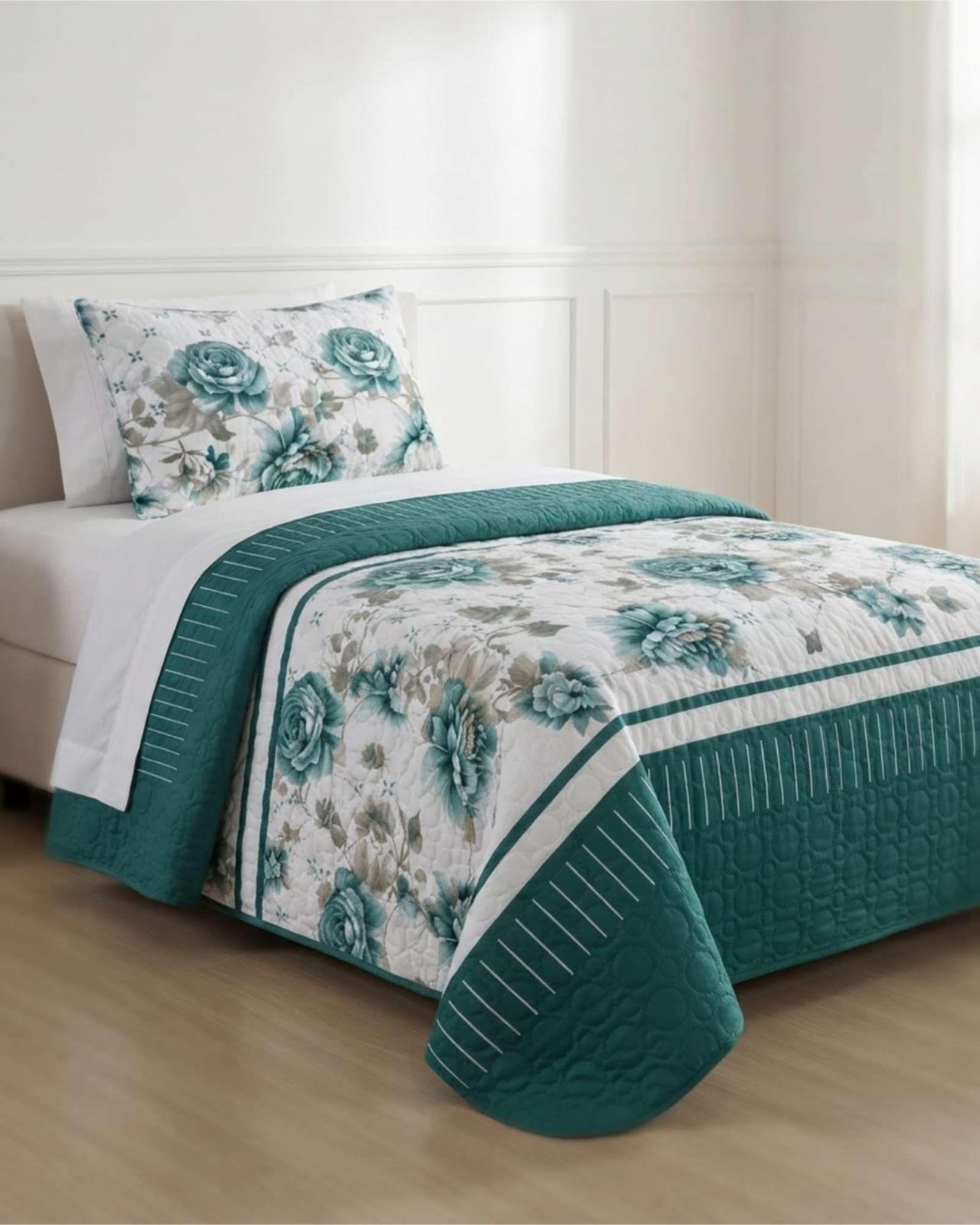 Juego De Cama 1.5 Plazas Cubrecama Quilt Verano Con Sabanas 03-2