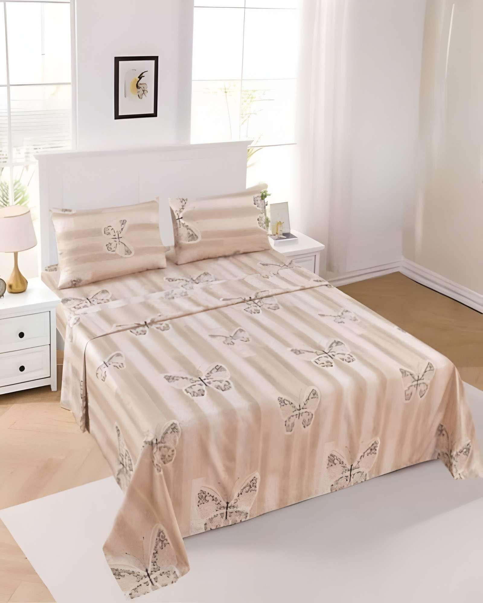 SET DE SABANAS DISEÑO MARIPOSA 2 PLAZAS BEIGE-3