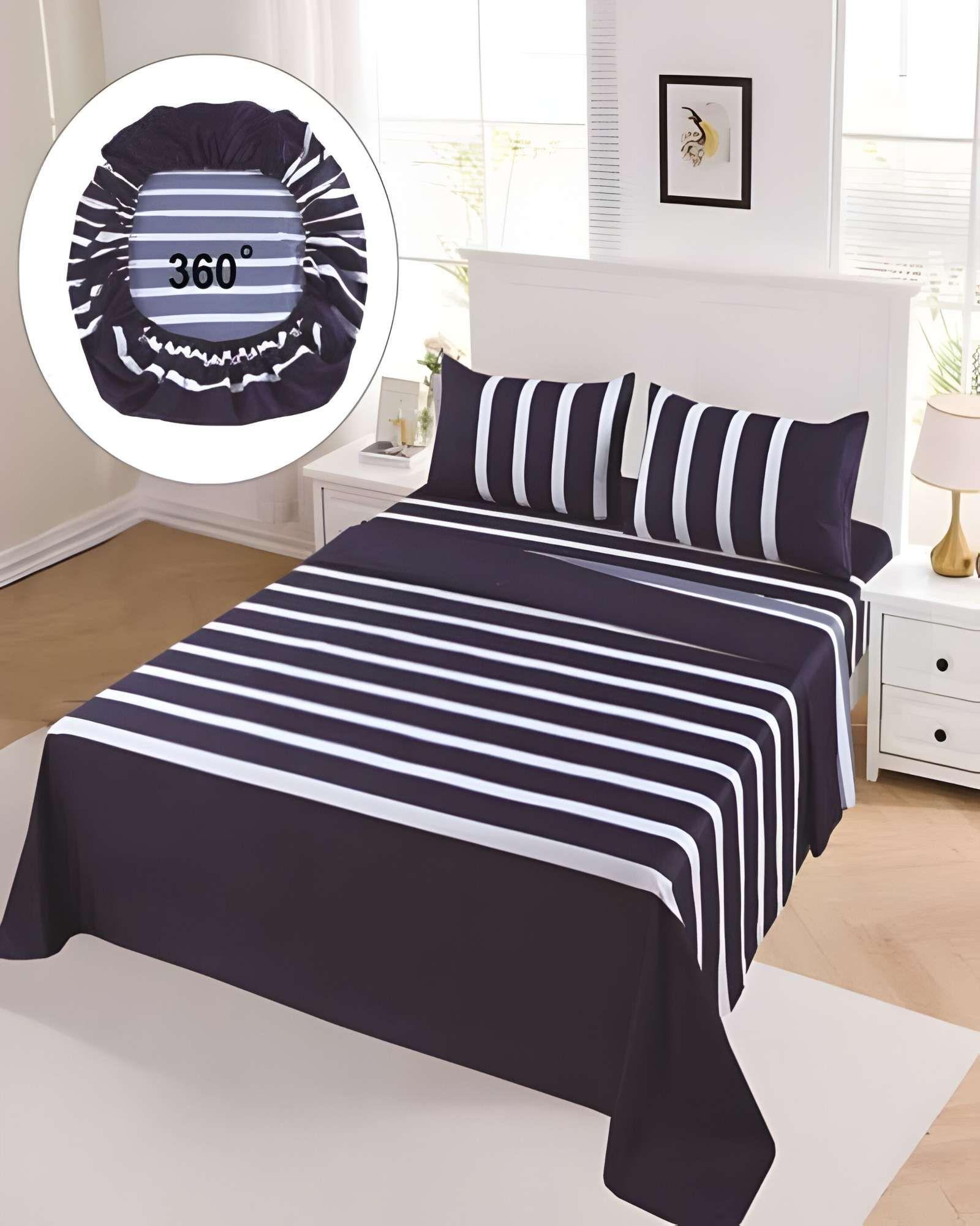SET DE SABANAS DISEÑO LINEAS 2 PLAZAS AZUL OSCURO-2