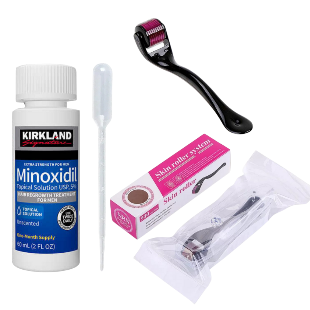 Minoxidil kirkland 5% (60ml)- 1 mes +dermaroller titanio+gotero o atómizador -0