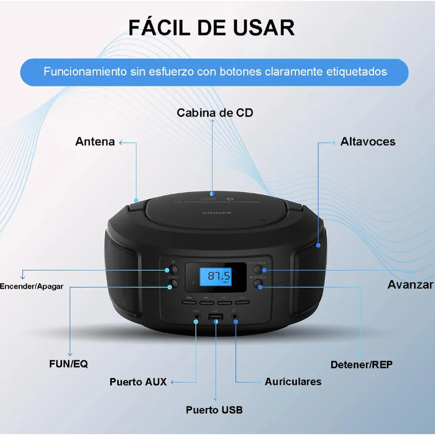 Radio Philips BlueTooth TAZ4300B37 CD USB AUX FM-2