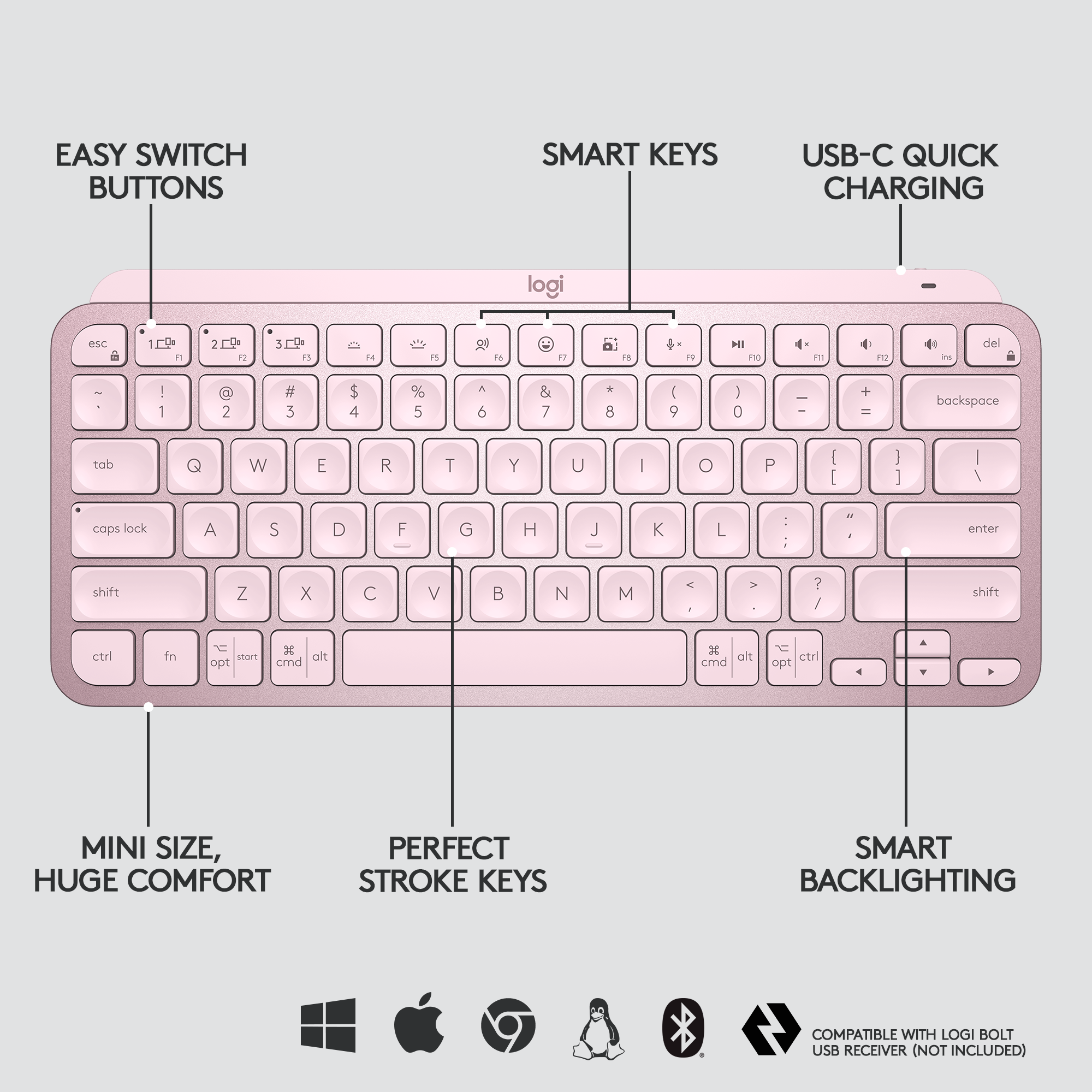 Teclado Logitech Mx Keys Mini Rose-1
