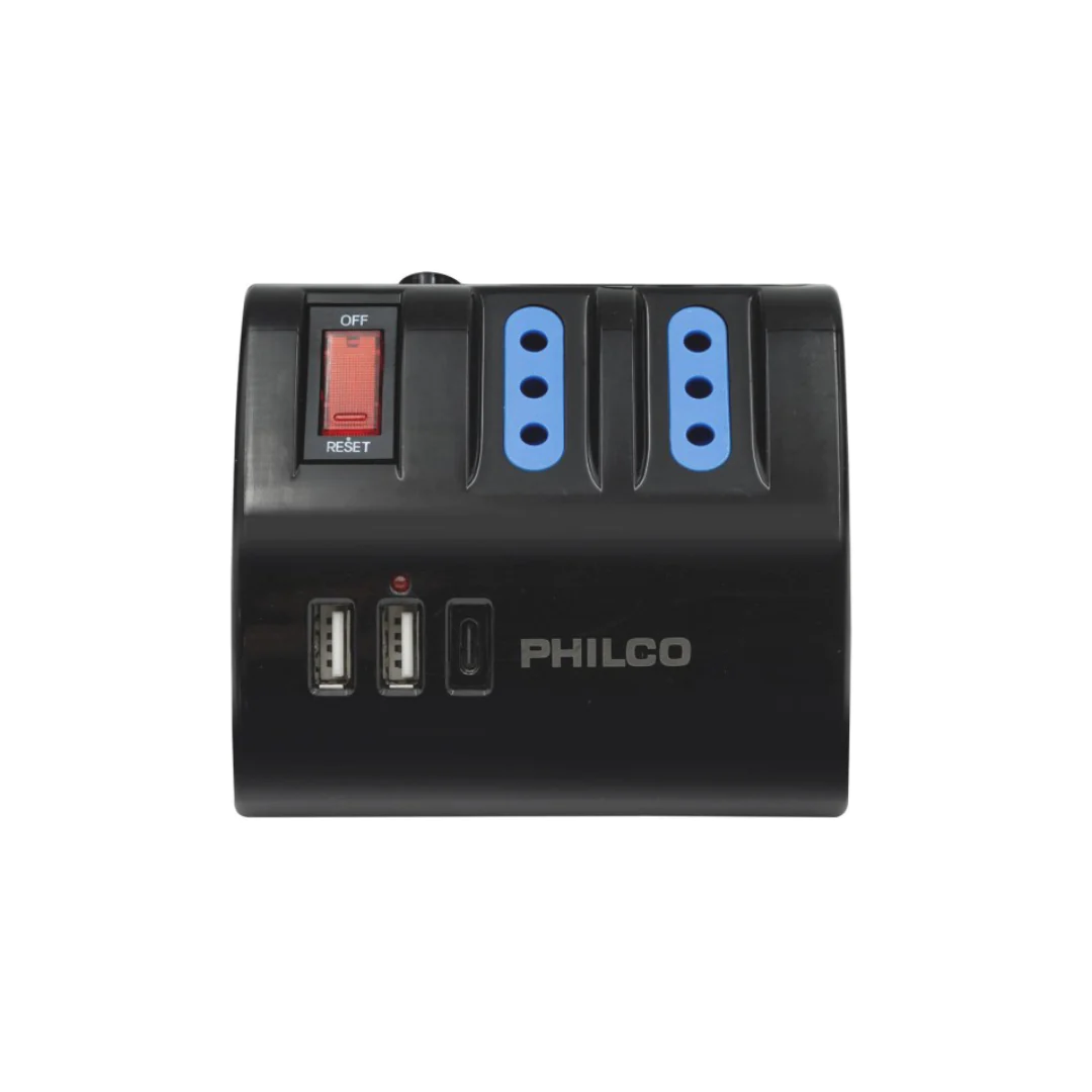 Extension De Escritorio Ac Usb Philco Negro  Usb C 2044n-1