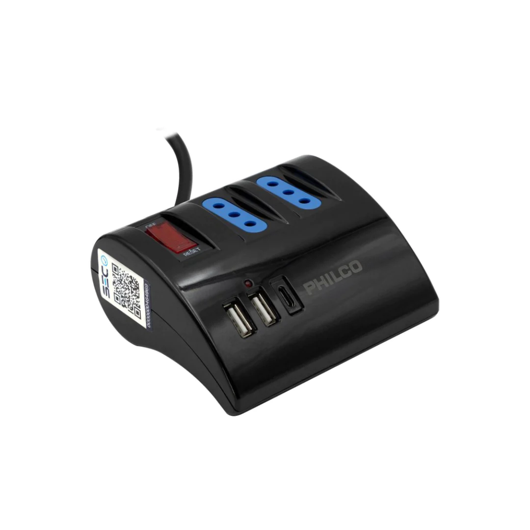 Extension De Escritorio Ac Usb Philco Negro  Usb C 2044n-2