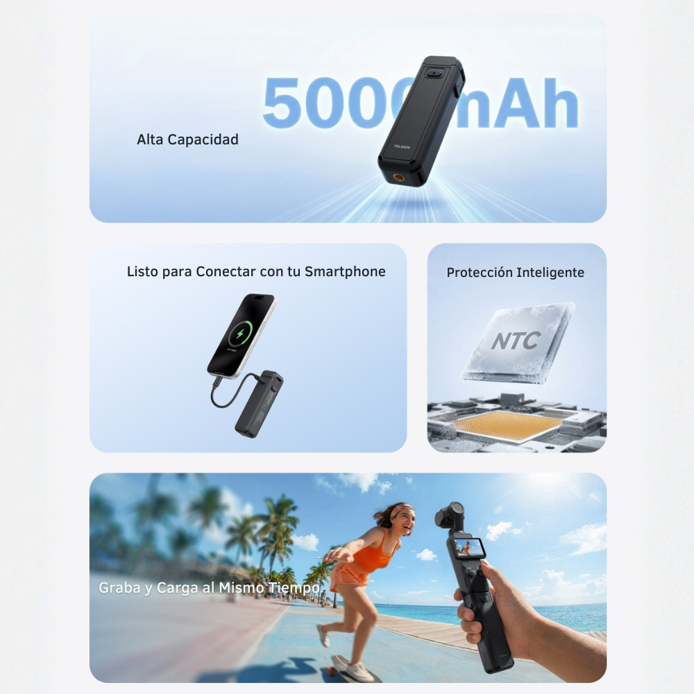 Grip Power Bank para DJI Osmo Pocket 3 4 5000mAh - Telesin-7