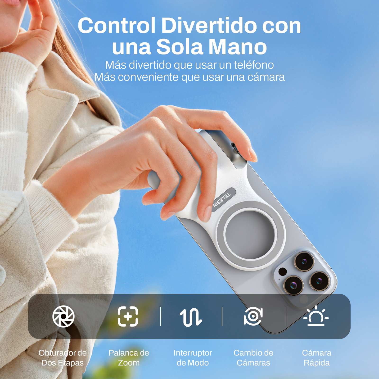 Kit Grip MagSafe + Luz LED Espejo y Disparador para Teléfono-3
