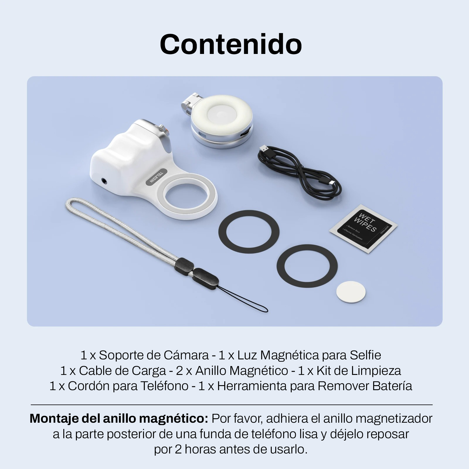 Kit Grip MagSafe + Luz LED Espejo y Disparador para Teléfono-7