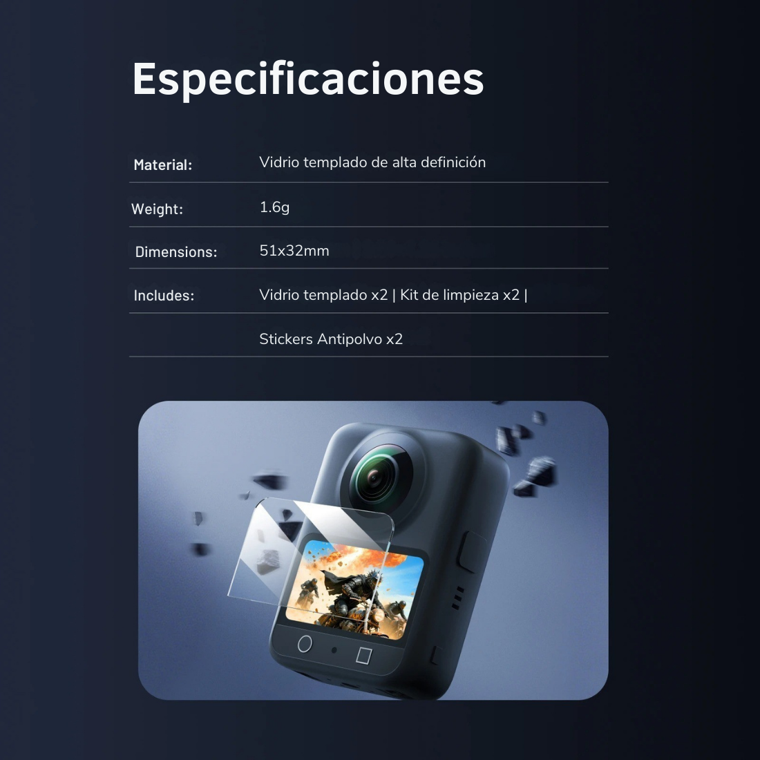 Lámina de Vidrio Templado para Cámara DJI Osmo 360-2