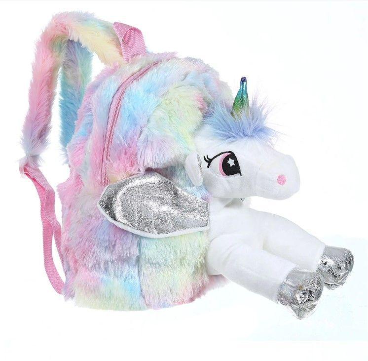 Mochila Unicornio 3D Peluda para Niñas-1