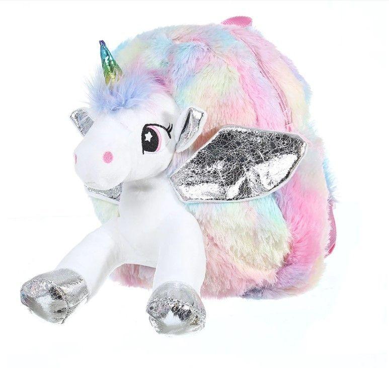Mochila Unicornio 3D Peluda para Niñas-0