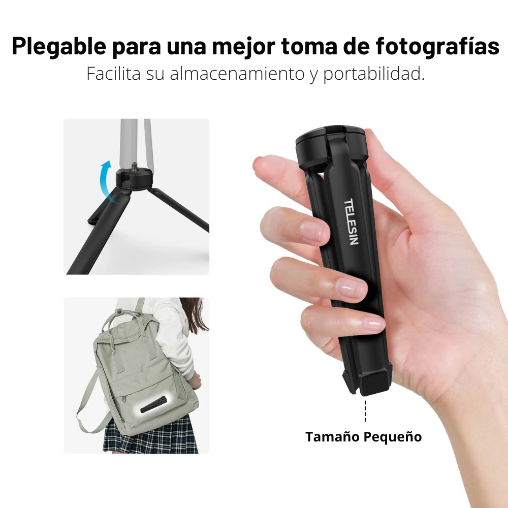 Kit Selfie Pro: Grip + Luz + Espejo + Trípode Universal Black-5