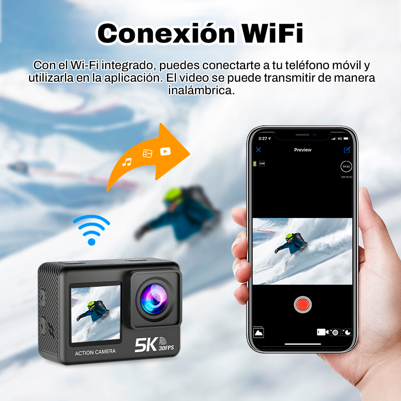 Cámara Deportiva 5K 30FPS Acción Pantalla Dual Touch Innedd-2