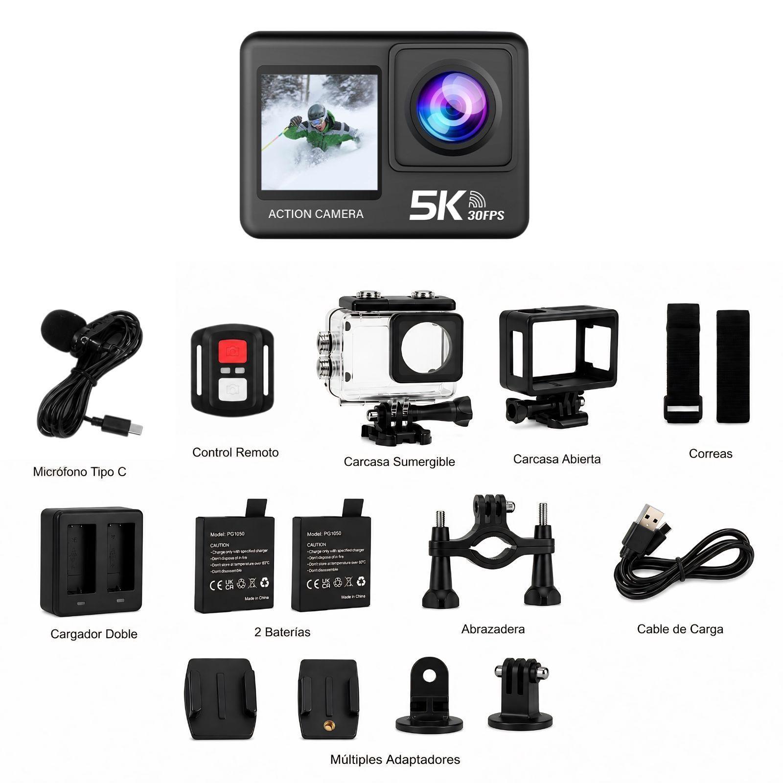 Cámara Deportiva 5K 30FPS Acción Pantalla Dual Touch Innedd-6