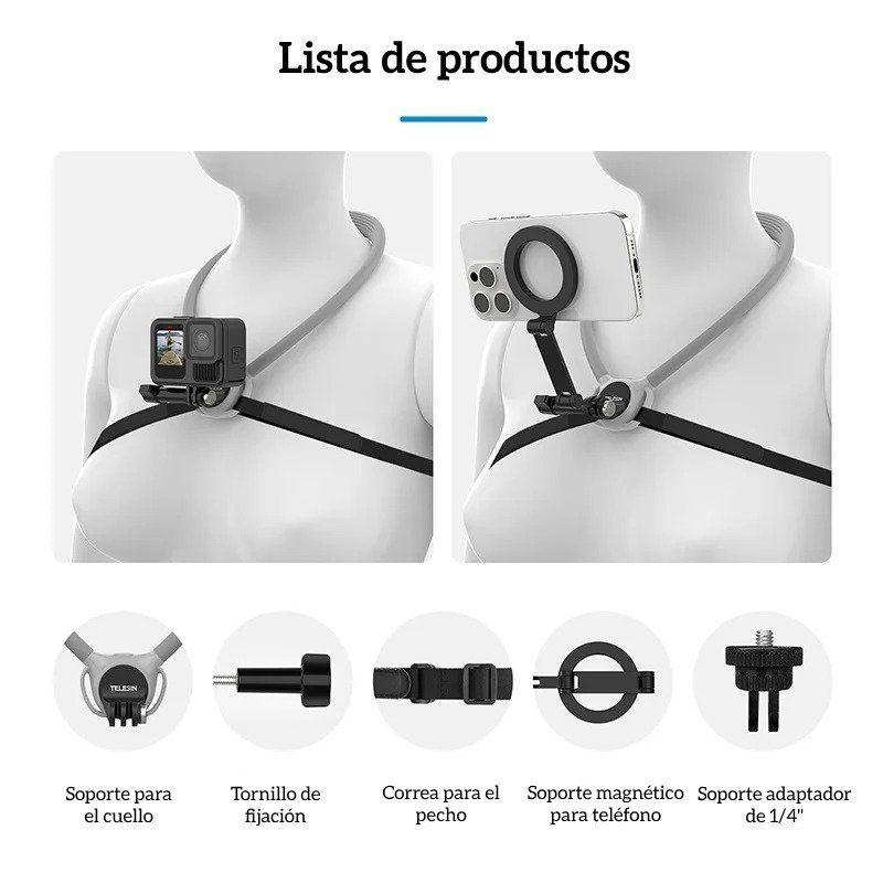 Soporte Cuello Magnético 2x1 para Smartphone y Camaras GoPro-7