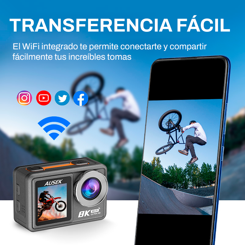 Cámara Deportiva Ausek 8K 50MP UltraHD con Accesorios Acción-2